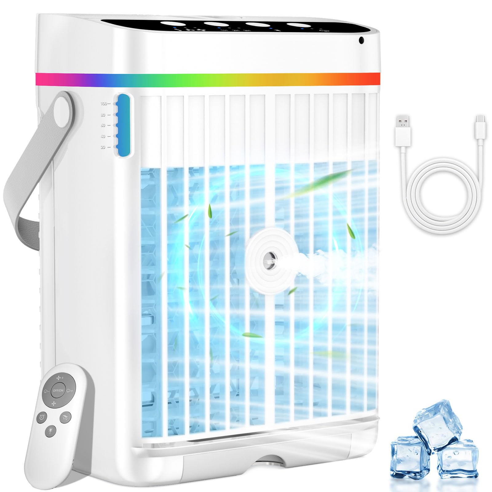 Portable Air Conditioners, 1250ml Mini Air Conditioner Portable Air Cooling Fan Air Cooler Fan with 3 Speeds & 1-3H Timer, Aire 