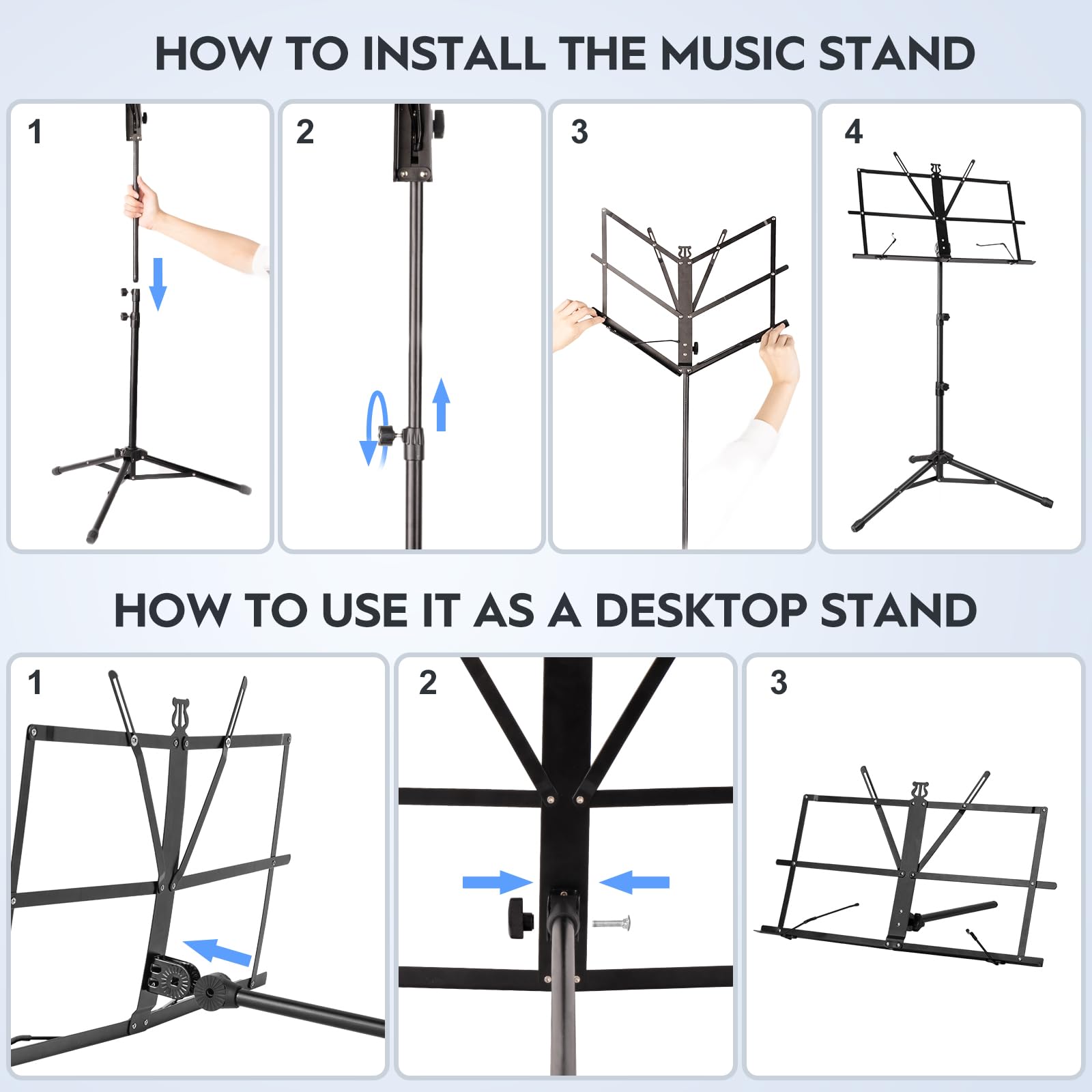 Music Stand For Sheet Foldable With Carrying Bag, New Bee Metal Sheet Music Stand Portable, Adjustable Podium Stand With Tripod
