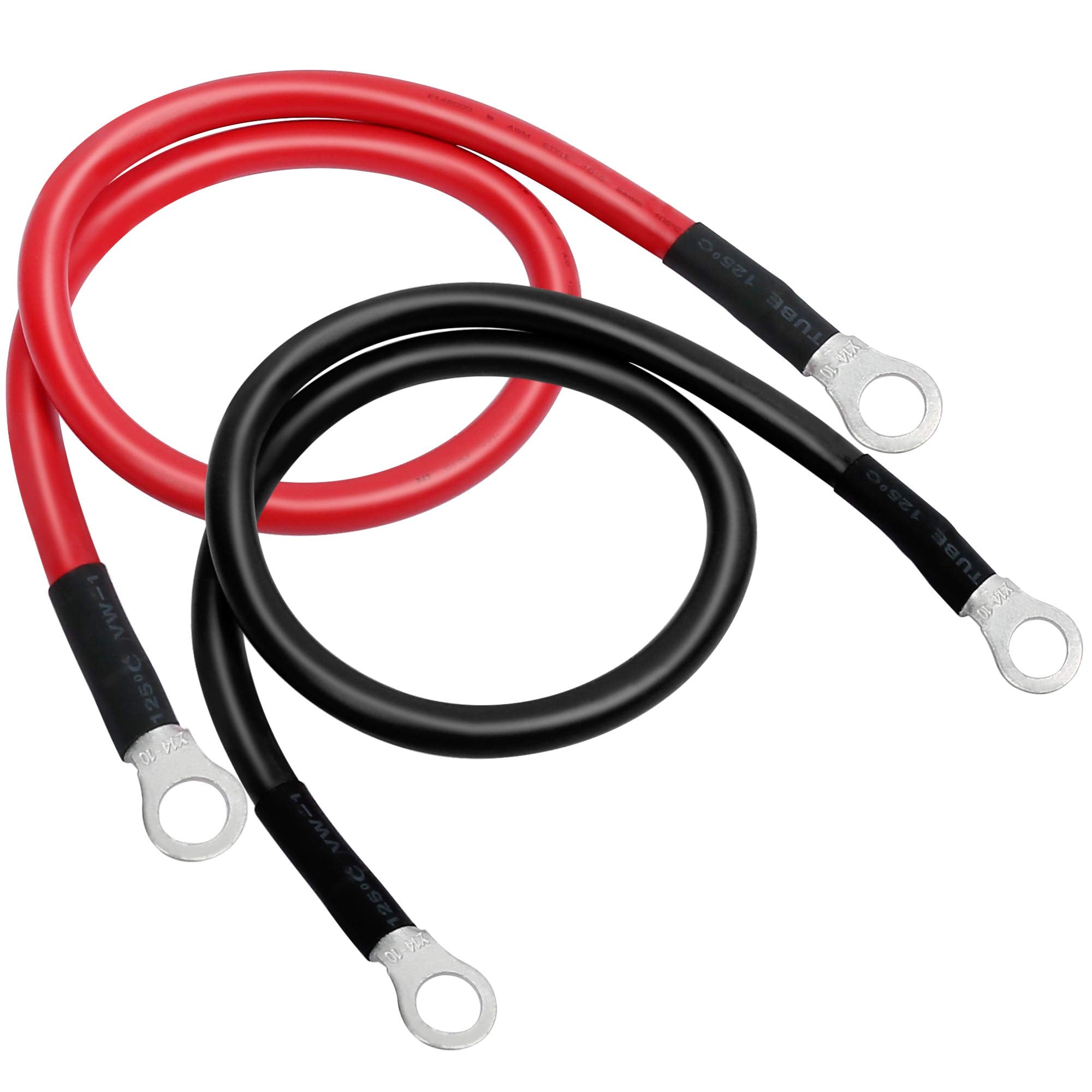Lotfancy 4 Awg Battery Cables, 4 Gauge 2 Feet Red + 2 Feet Black Pure Copper Wires With 3/8'' Lugs Both Ends For Car Marine Sola