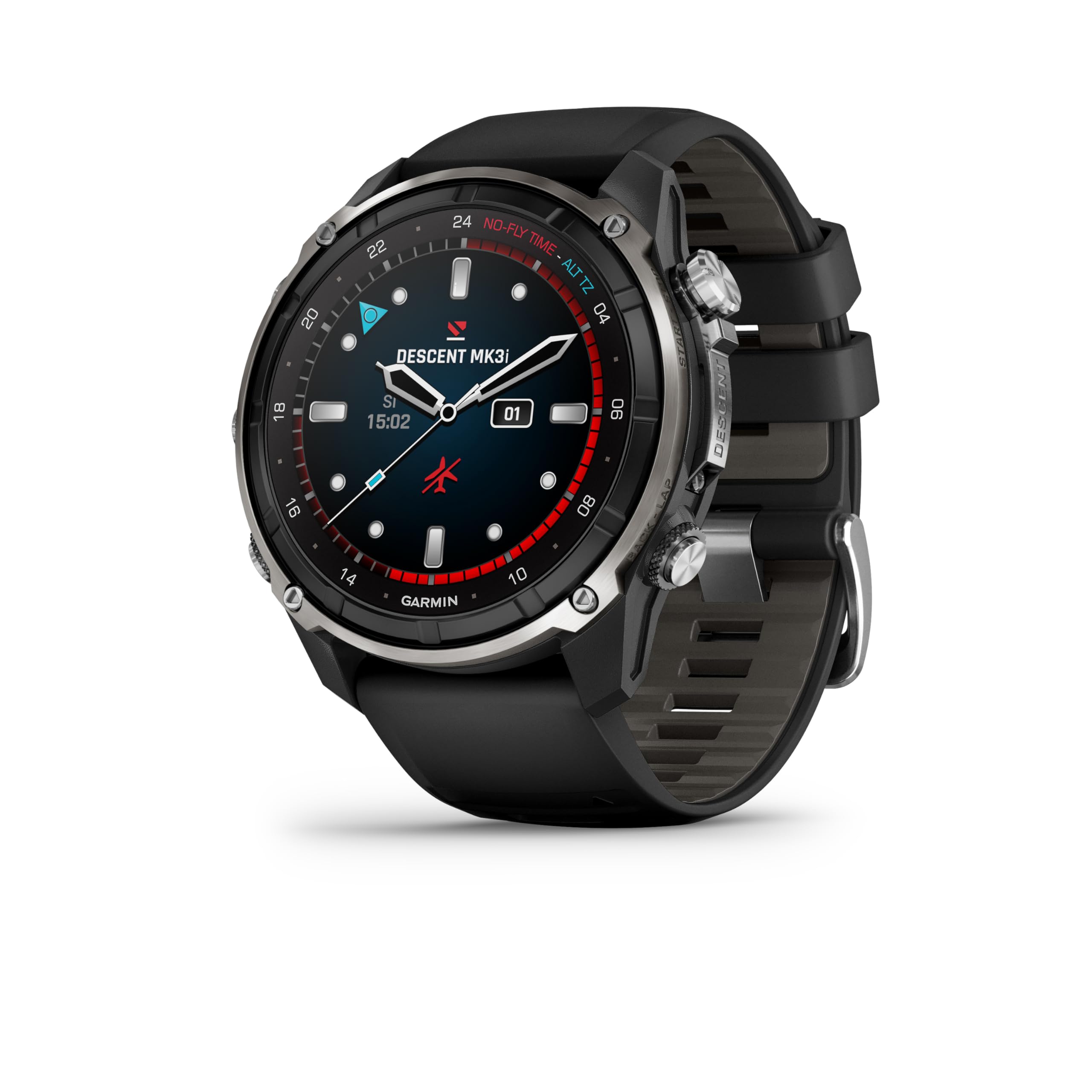 Garmin Descent Mk3i - 51 mm Silver and Black PVD Titanium with Black/Pebble Gray Silicone Band