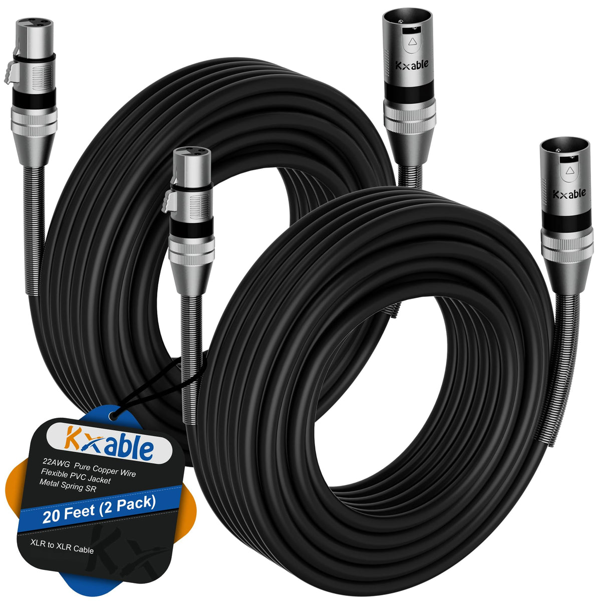 Xlr To Xlr Cable (20 Feet, 2 Pack) Multiple Premium Xlr Microphone Cables, Heavy Duty 22Awg Ofc Xlr Male To Female Cord, 3 Pin S