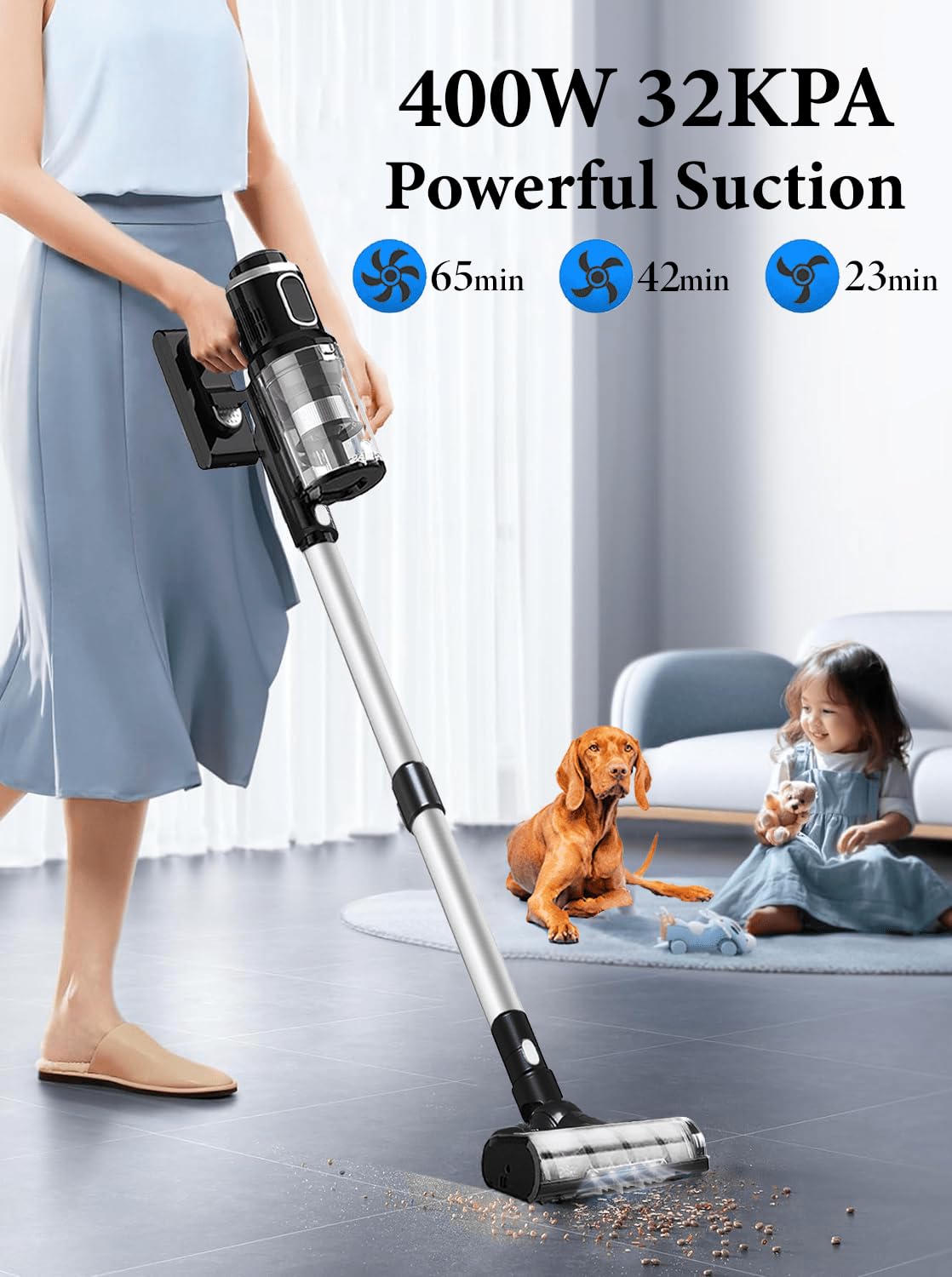 Vyklo V12 Cordless Vacuum Cleaner, 400W/32Kpa Cordless Stick Vacuum With Touch Screen, 65Mins Runtime, Lightweight Powerful Suct