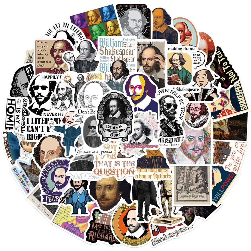 50Pcs William Shakespeare Stickers Waterproof Vinyl Decals For Notebook Water Bottles Laptop Luggage Cup Mobile Phone Skateboard