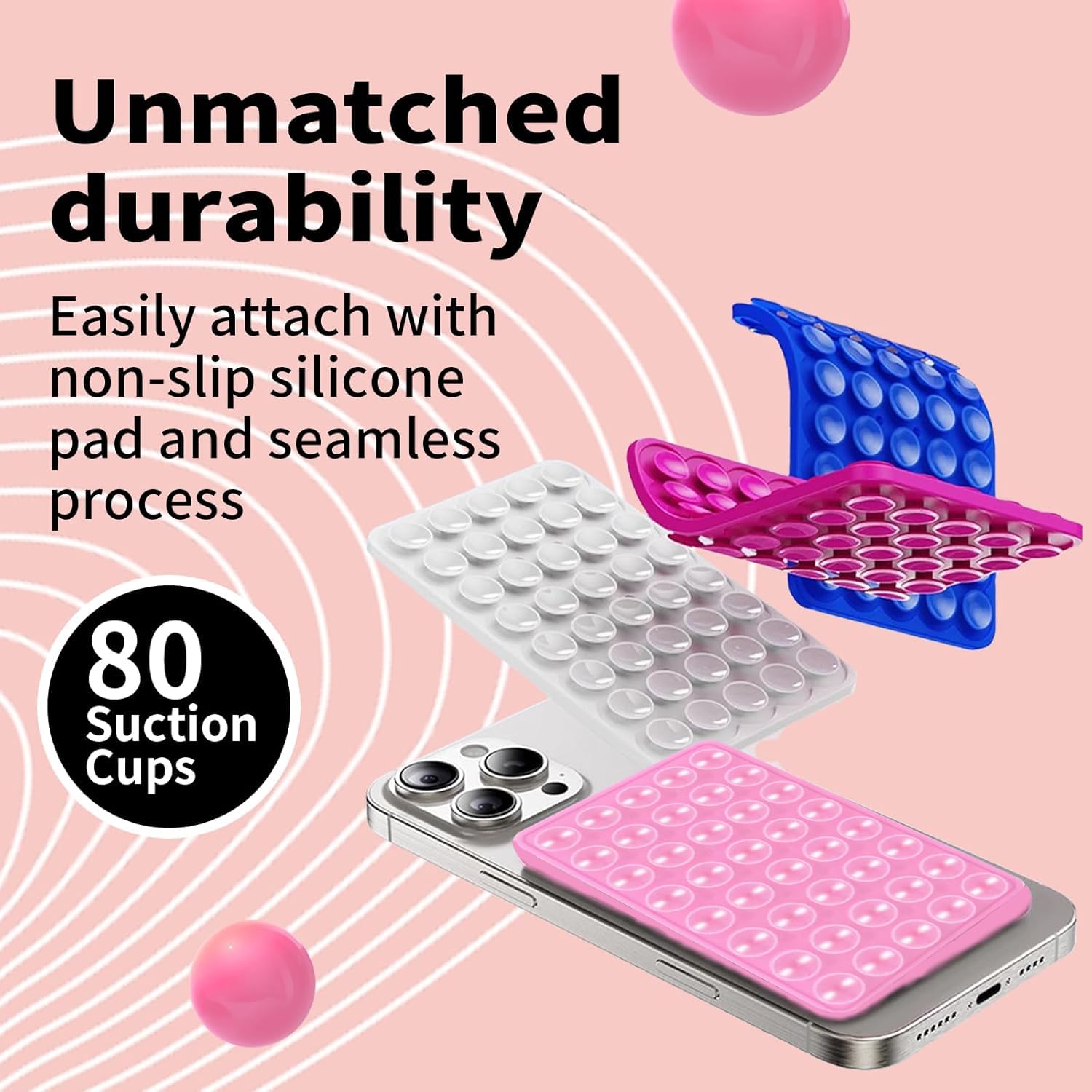 Veadoolly Octo Cup Buddy Sticky Grip Holder For Silicone Cellphone, Silicone Suction Cup Phone Case Mount Double Sided, Hands-Fr