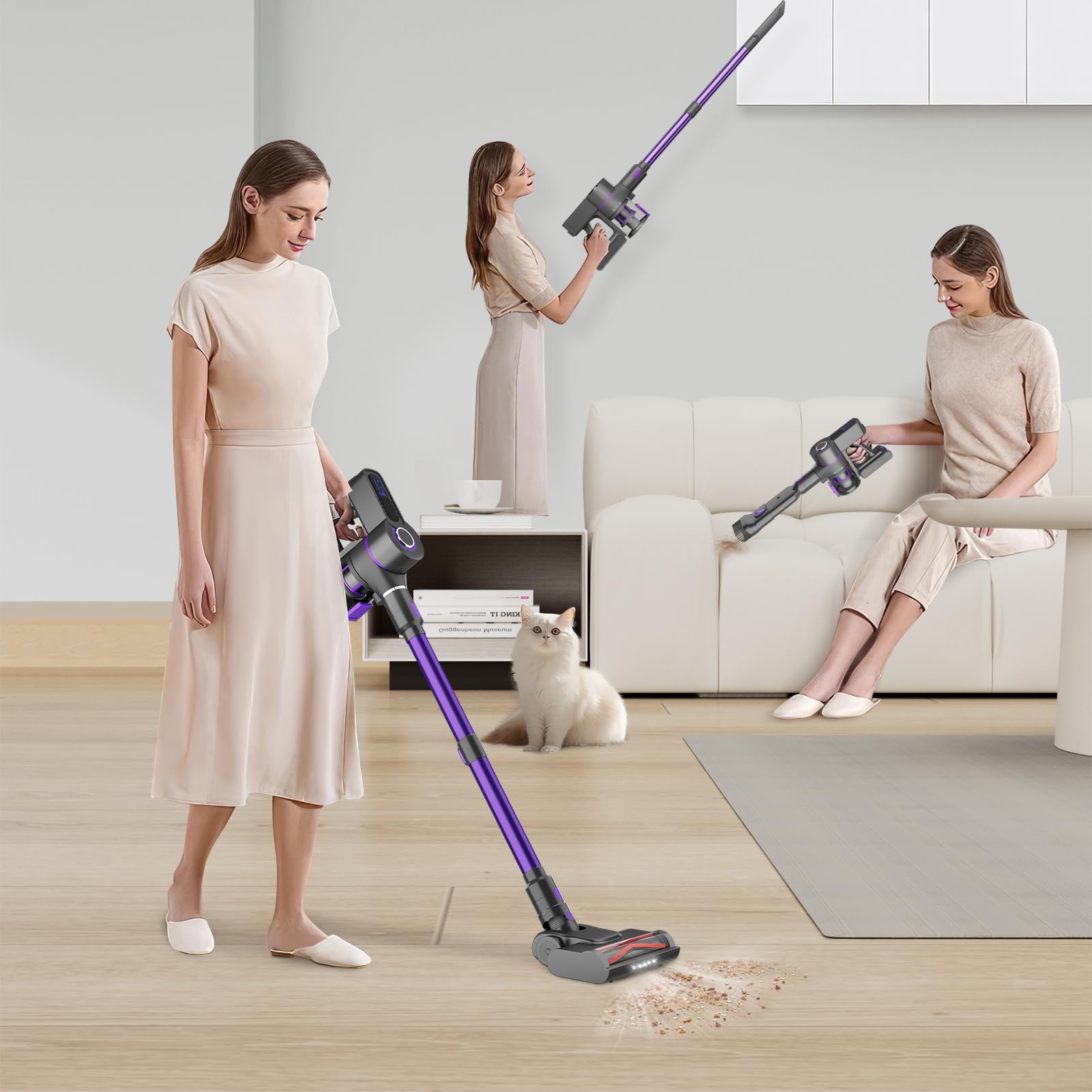 Totte Cordless Vacuum Cleaner, 550W 45Kpa 60 Mins, 2500Mah Detachable Battery, Stick Vacuum Cleaners Led Touch Screen, Wall Moun