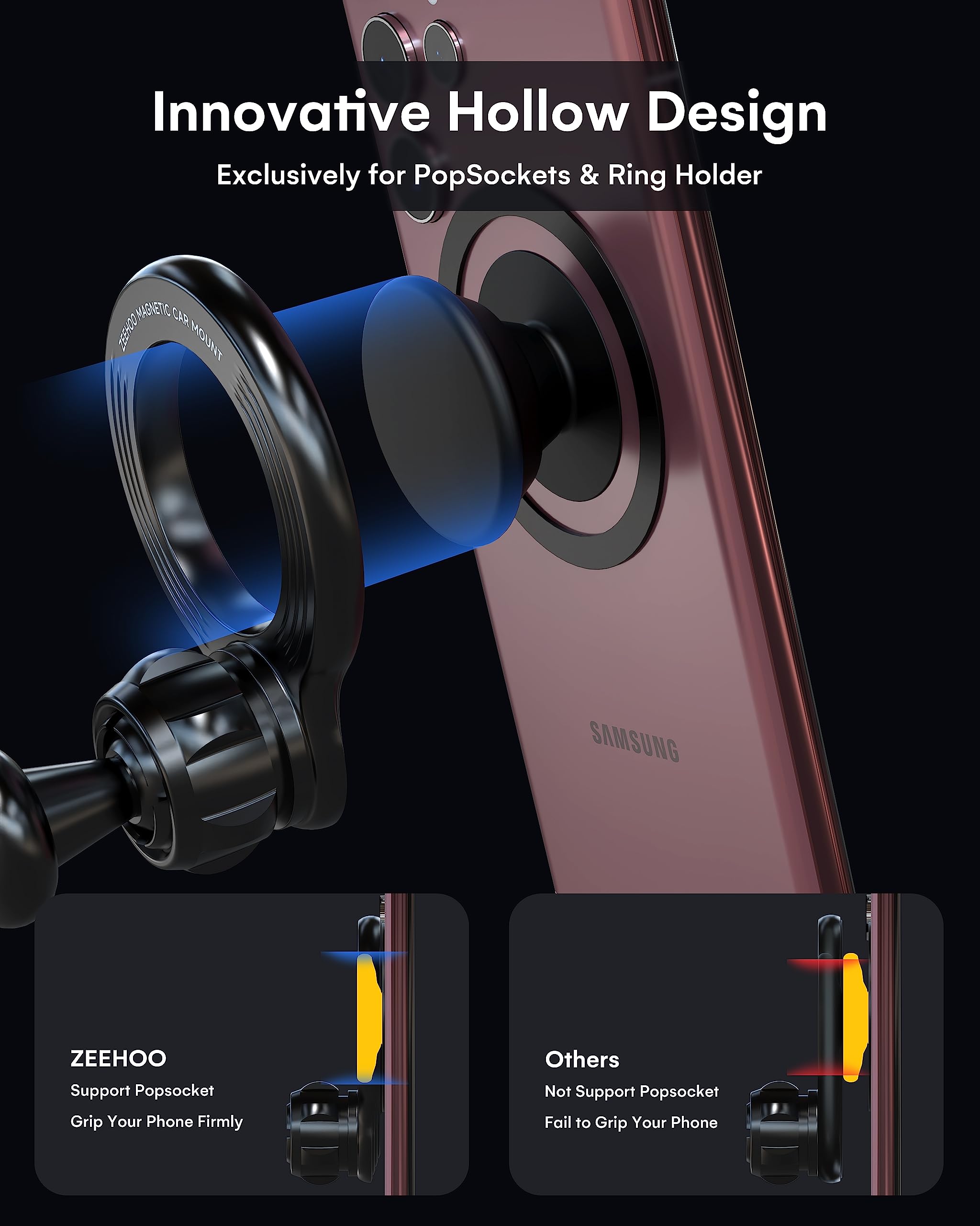 Zeehoo Compatible With Magsafe Car Mount, Magnetic Phone Holder For Car [12 Strongest Magnets], Magnetic Car Vent Phone Mount [N