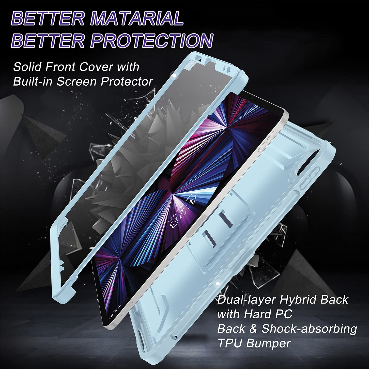 Soke Case For Ipad Pro 11 Inch 2022/2021/2020/2018/Ipad Air 5Th/4Th Generation,Built In Screen Protector   Support 2Nd Apple Pencil Charging   Heavy Duty Rugged Protective Kickstand Case   Sky Blue