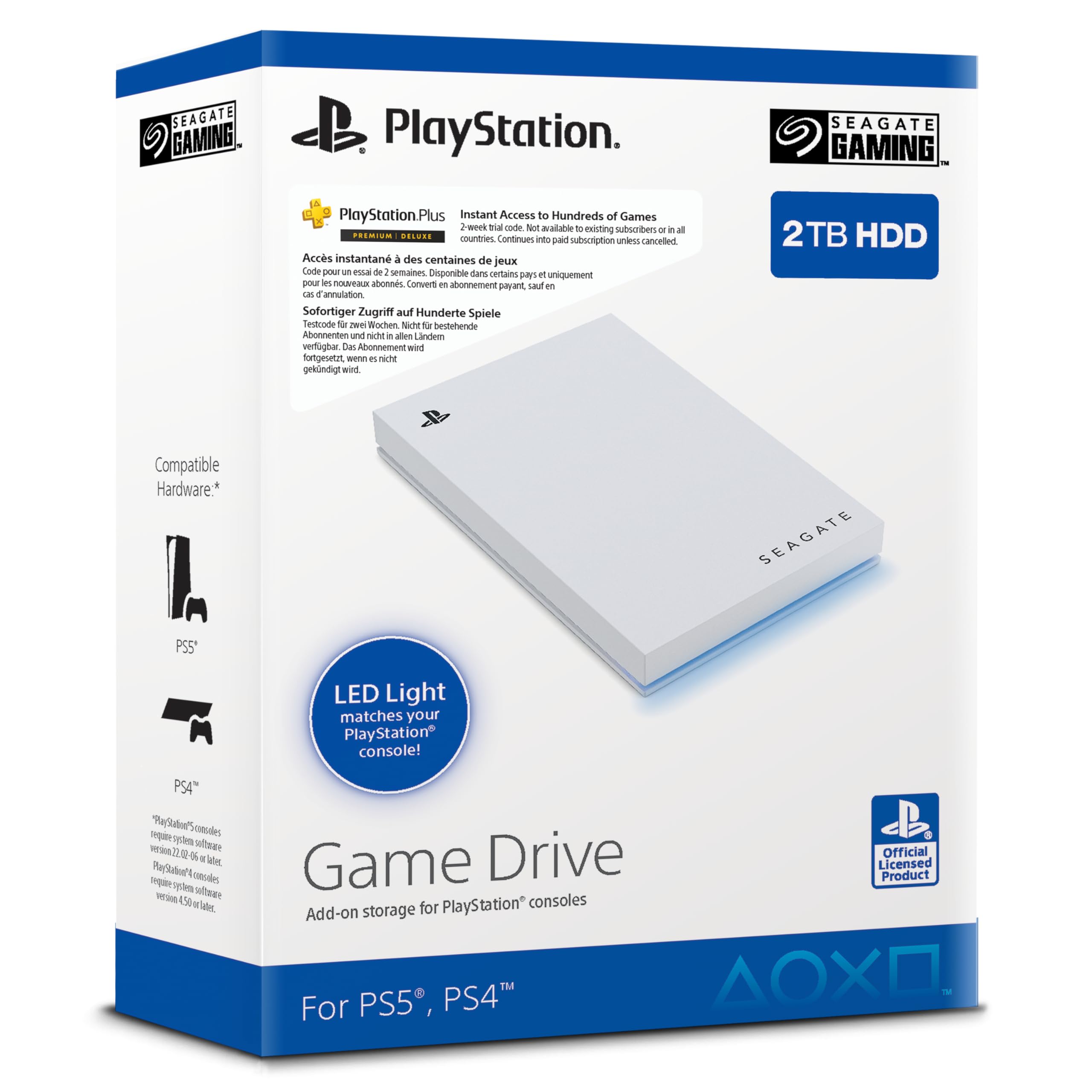 Seagate Game Drive voor PS4/PS5 2TB, externe SSD, 2.5, USB 3.0, Blauwe ledverlichting (STLV2000202)