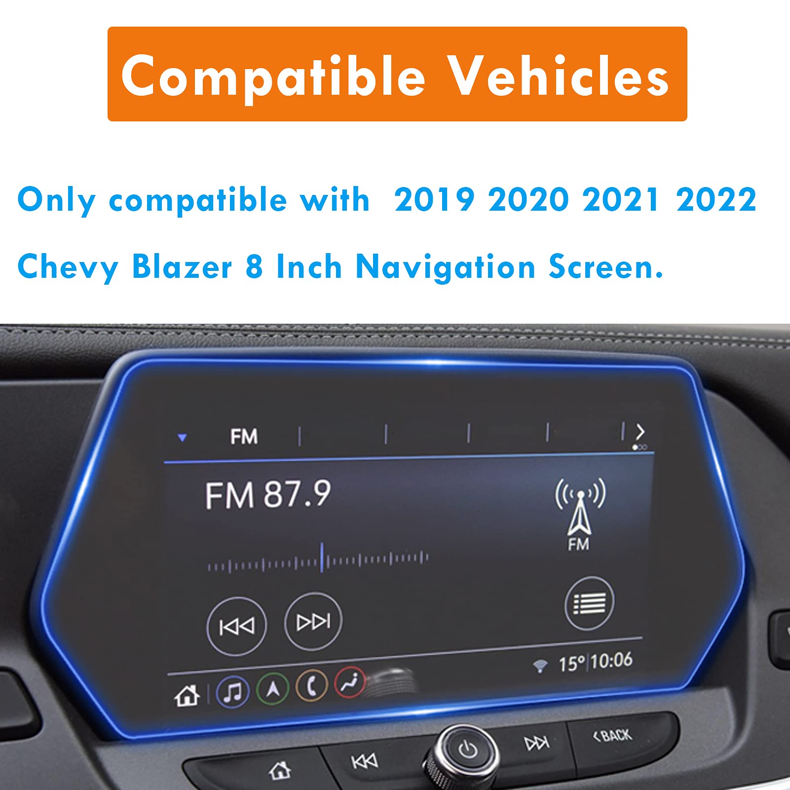 Moonlinks Blazer Screen Protector Compatible With Chevy Blazer 2019 2020 2021 2022,High Definition 9H Hardness Anti Glare Scratch Fingerprint Tempered Glass Touch Navigation Screen Protector (8 Inch)