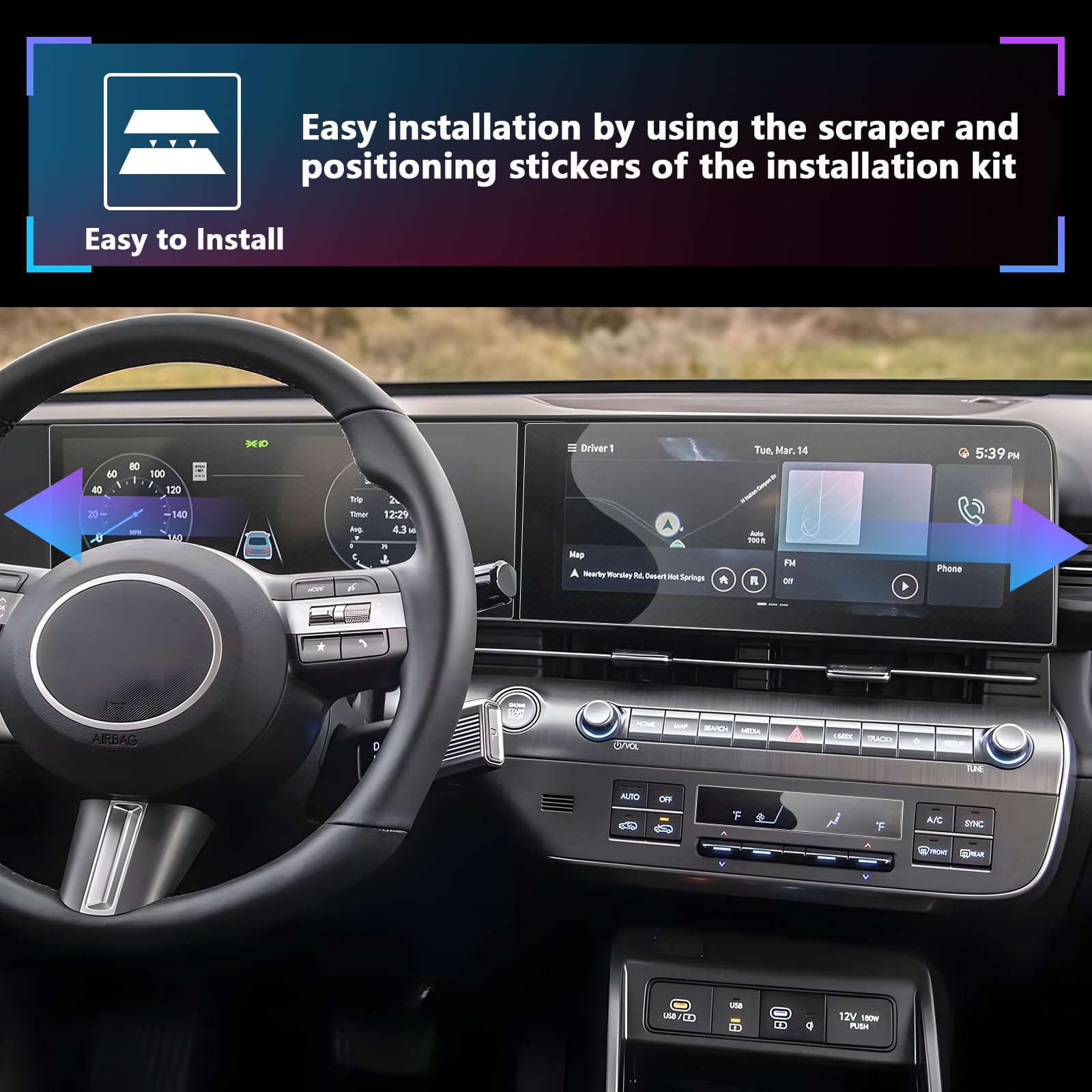 Sxcy For 2024 2025 Hyundai Kona Accessories (Se Sel Limited N Line) 2024 2025 Kona Instrument+Gps+Climate Touch Screen Protector[2+2+2 Pcs Apart Nano Protector]