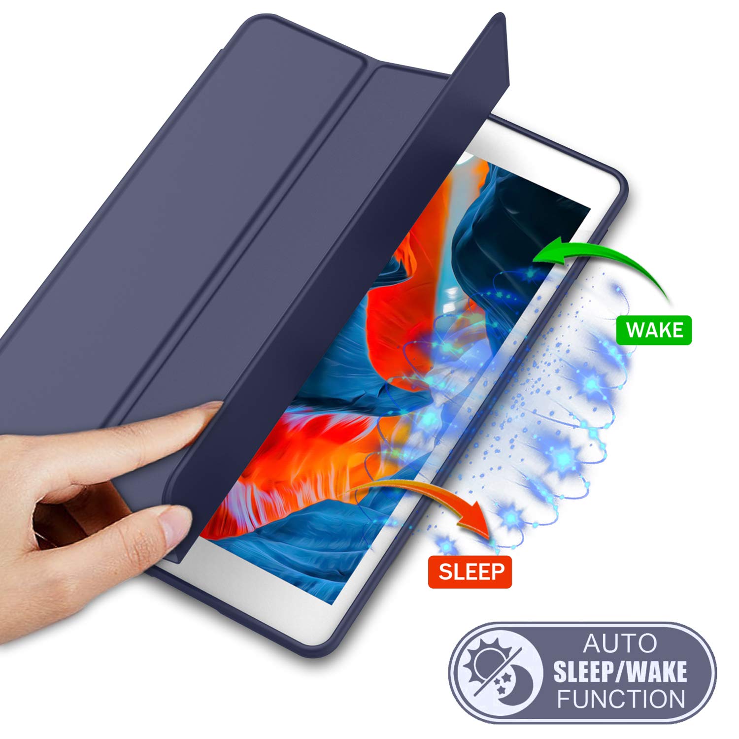 Imieet Ipad 9Th Generation Case 2021/Ipad 8Th Generation Case 2020 10.2 Inch With Pencil Holder, Ipad 7Th Gen 2019 Case With Soft Baby Skin Silicone Back, Auto Wake/Sleep Cover (Dark Blue)
