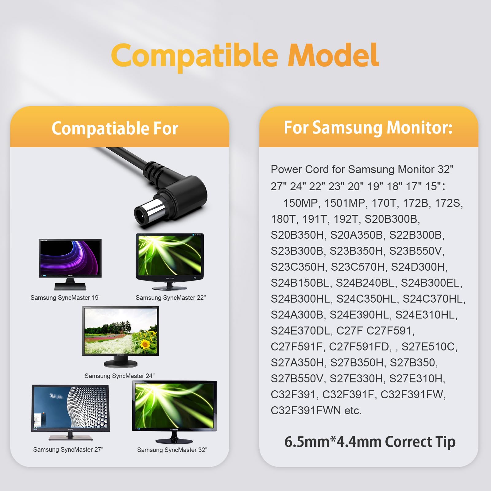 ROLADA 14V 4A Power Cord for Samsung Monitors S22C300H S23C350H S24D590PL 32 27 24 22