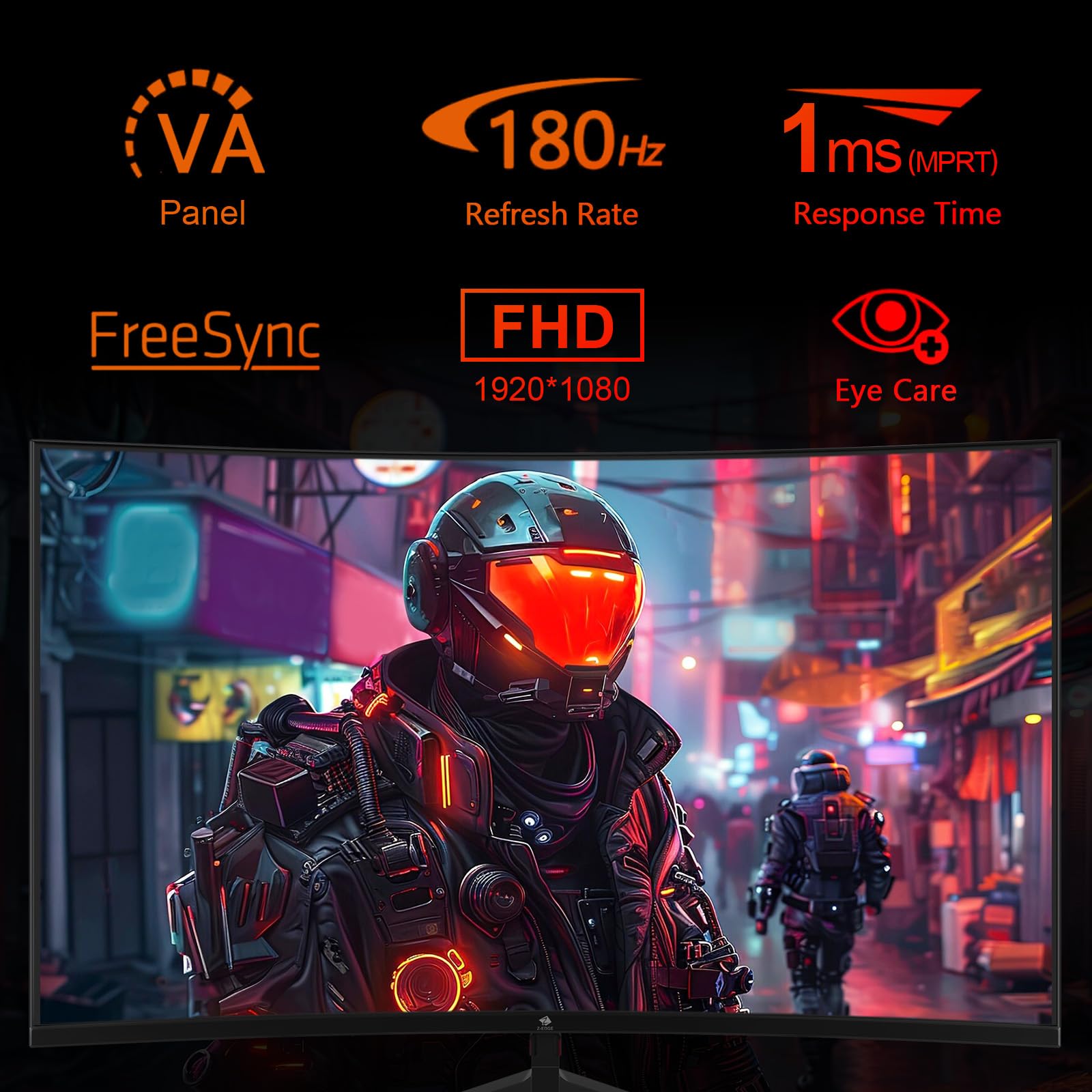 Z Edge 24 Inch Curved Gaming Monitor 180Hz Refresh Rate, 1Ms Mprt, Fhd 1080 Gaming Monitor, R1650 Curved, Ug24 Amd Freesync Premium Display