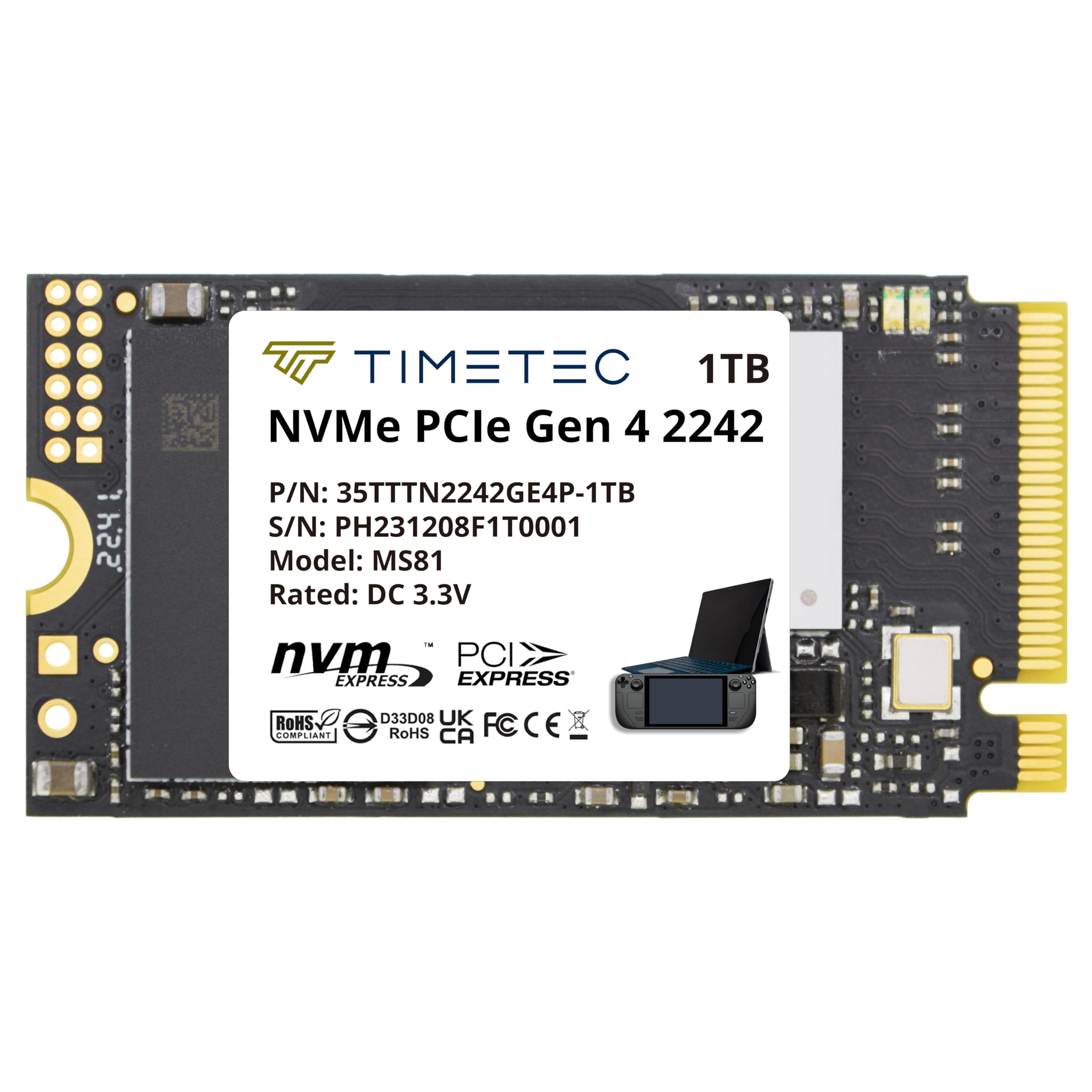 Timetec 1Tb M.2 2242 Ssd Nvme Pcie Gen4X4 3D Nand Tlc Read/Write Speed Up To 5,100/4,800 Mb/S Single Sided Compatible With Lenov