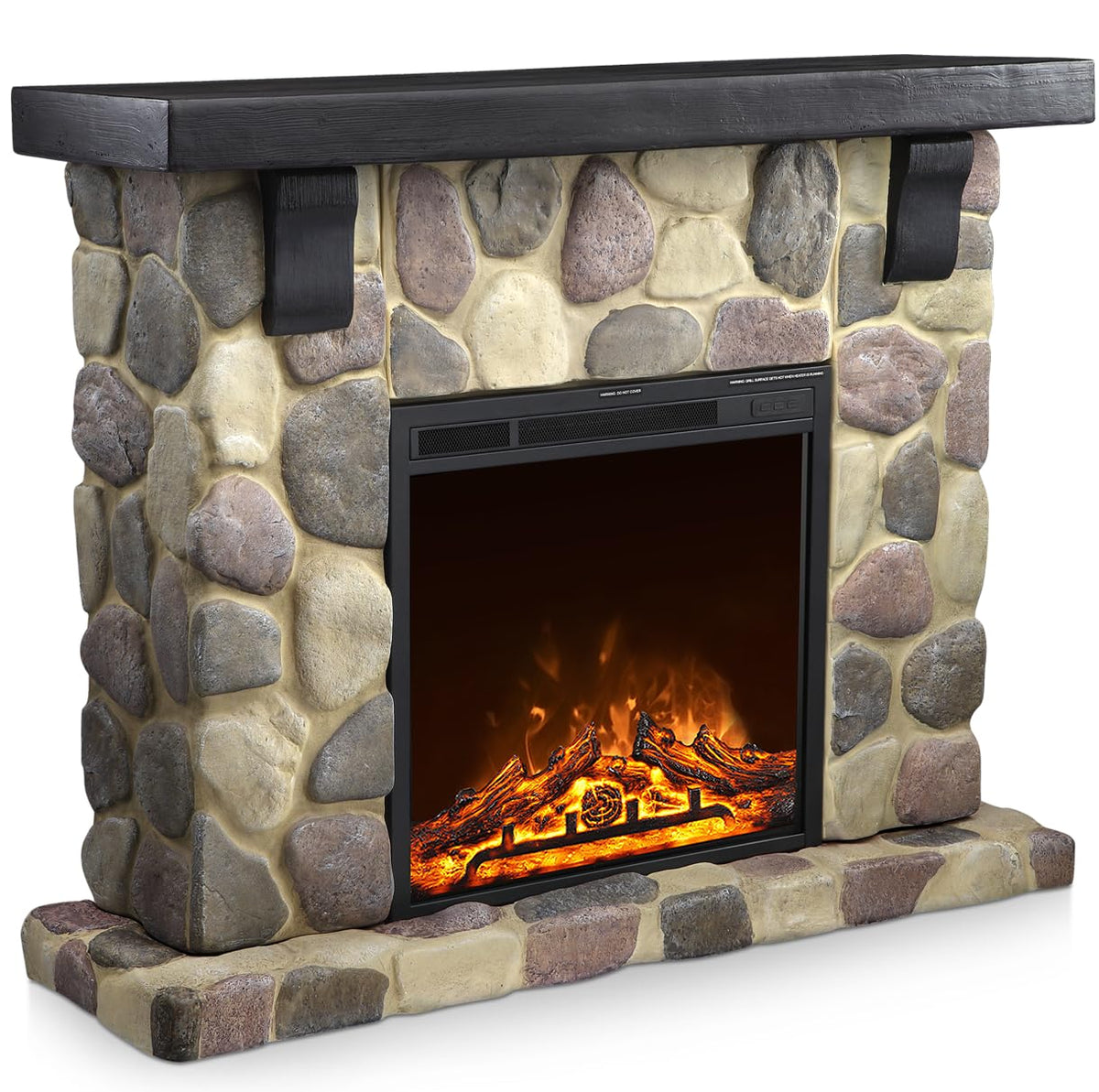 R.W.Flame Electric Fireplace Mantel Package, 48 Inch Freestanding Stone Fireplace Heater Tv Stand With Remote Control, 7 Flame B