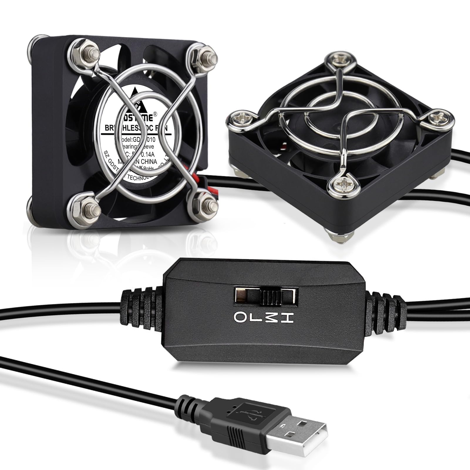 GDSTIME 2-Pack Quiet 40mm USB Fans with 3 Speed Control, Mini 5V DC Brushless Computer Case Fan for VR Gear Raspberry Pi Cosplay