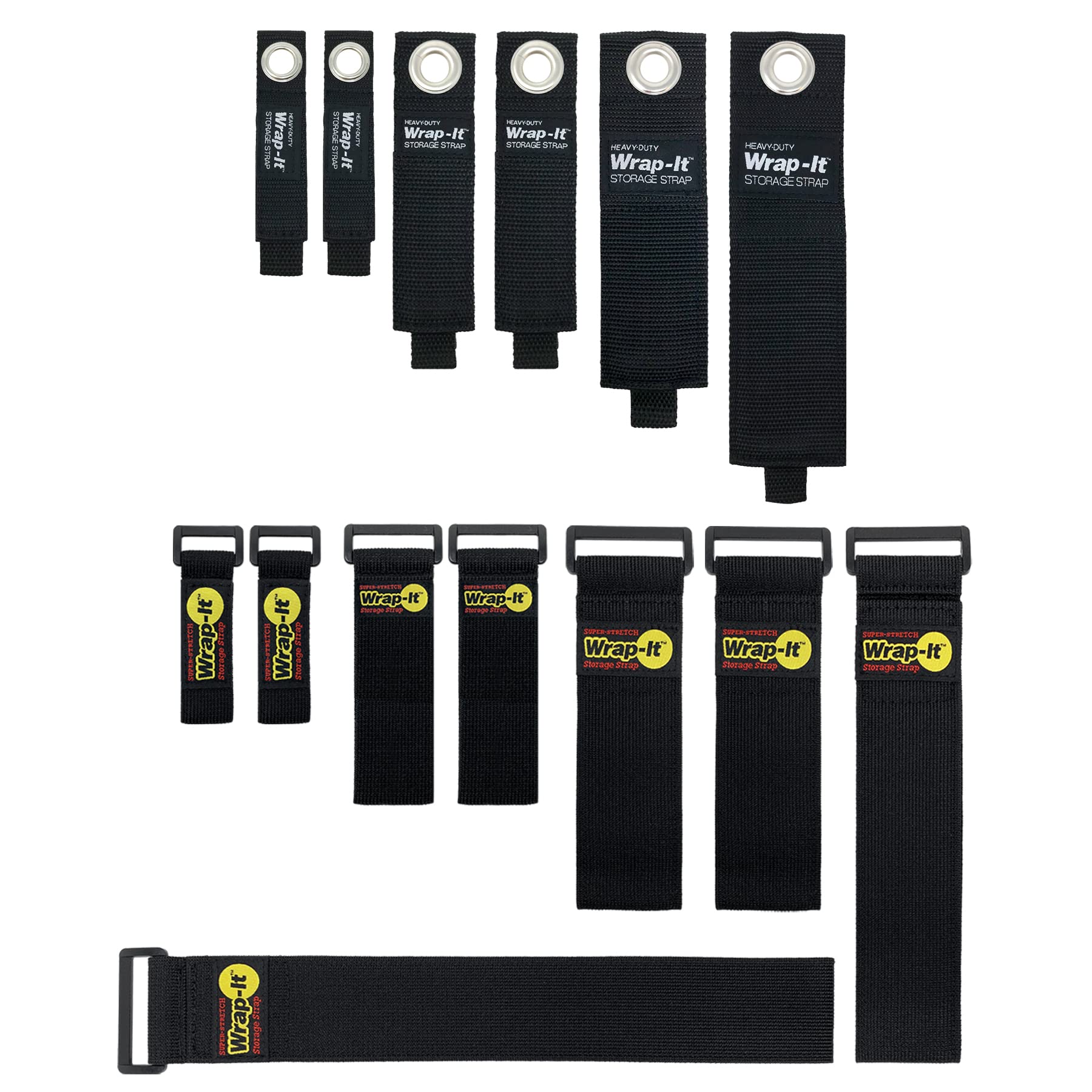 Heavy Duty And Super Stretch Wrap It Storage Straps   Assorted 14 Pack (Black)   Hook And Loop Storage Straps, Extension Cord Or
