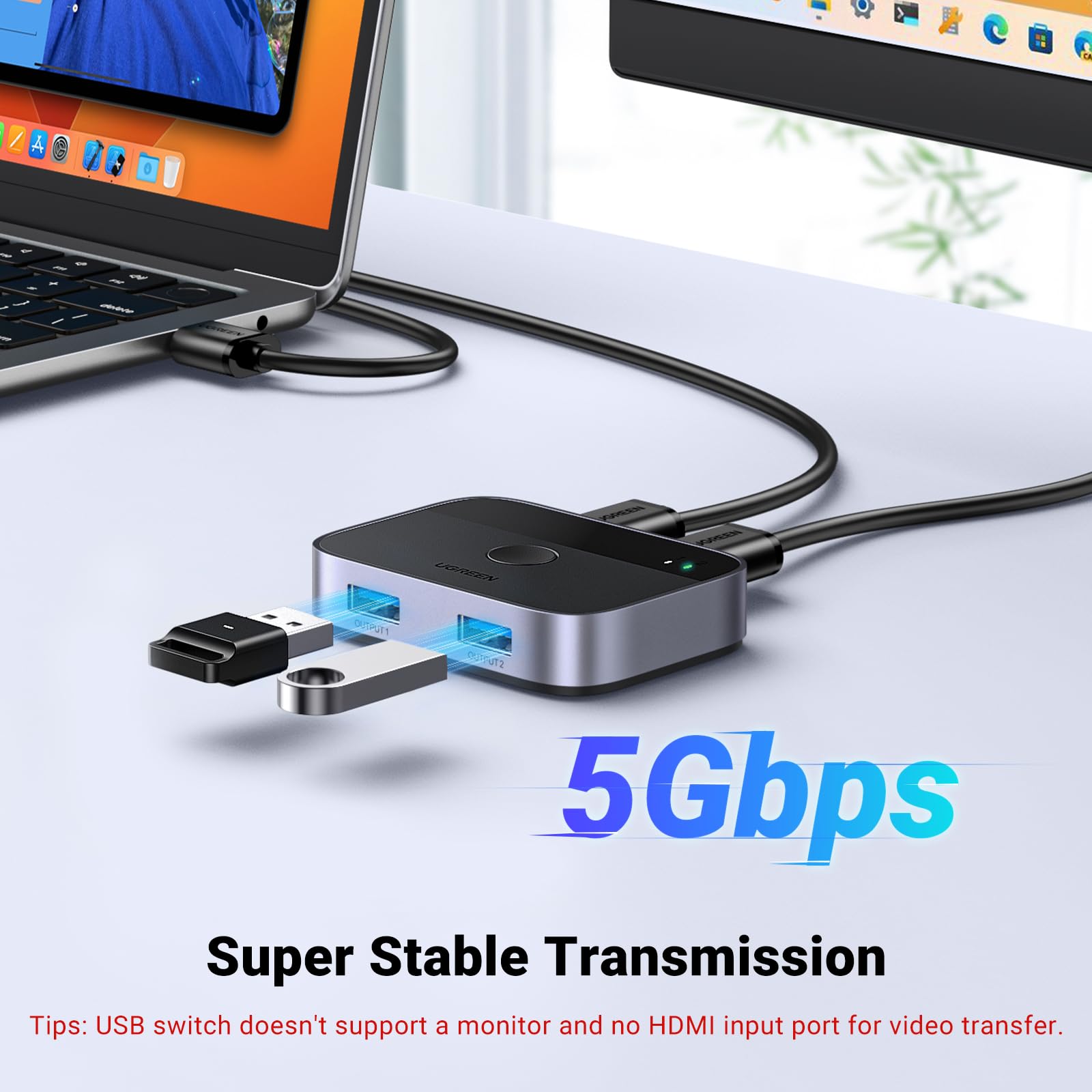 Ugreen Usb 3.0 Switch 2 In 2 Out, Usb Switcher 2 Computers Sharing Keyboard And Mouse Printer Scanner Webcam, Printer Splitter F