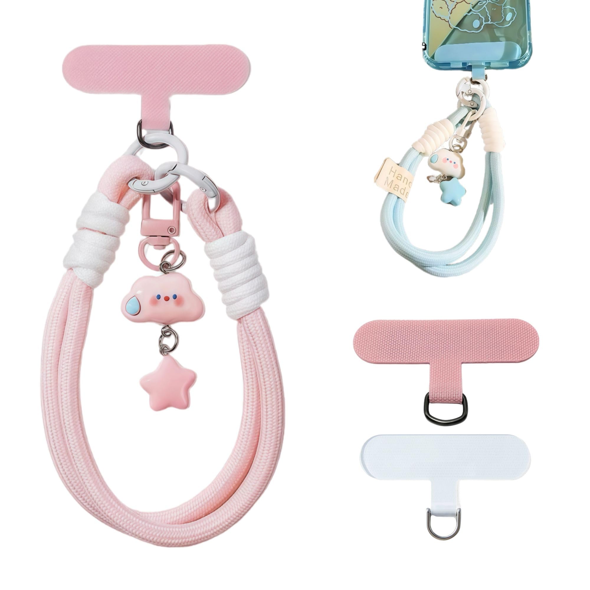 KIMAGIC Dopamine Minimalist Wrist Strap Phone Lanyard, Anti-Drop, Includes 2 Types of Phone Tabs (Clear & Matching Nylon) (10 Sp