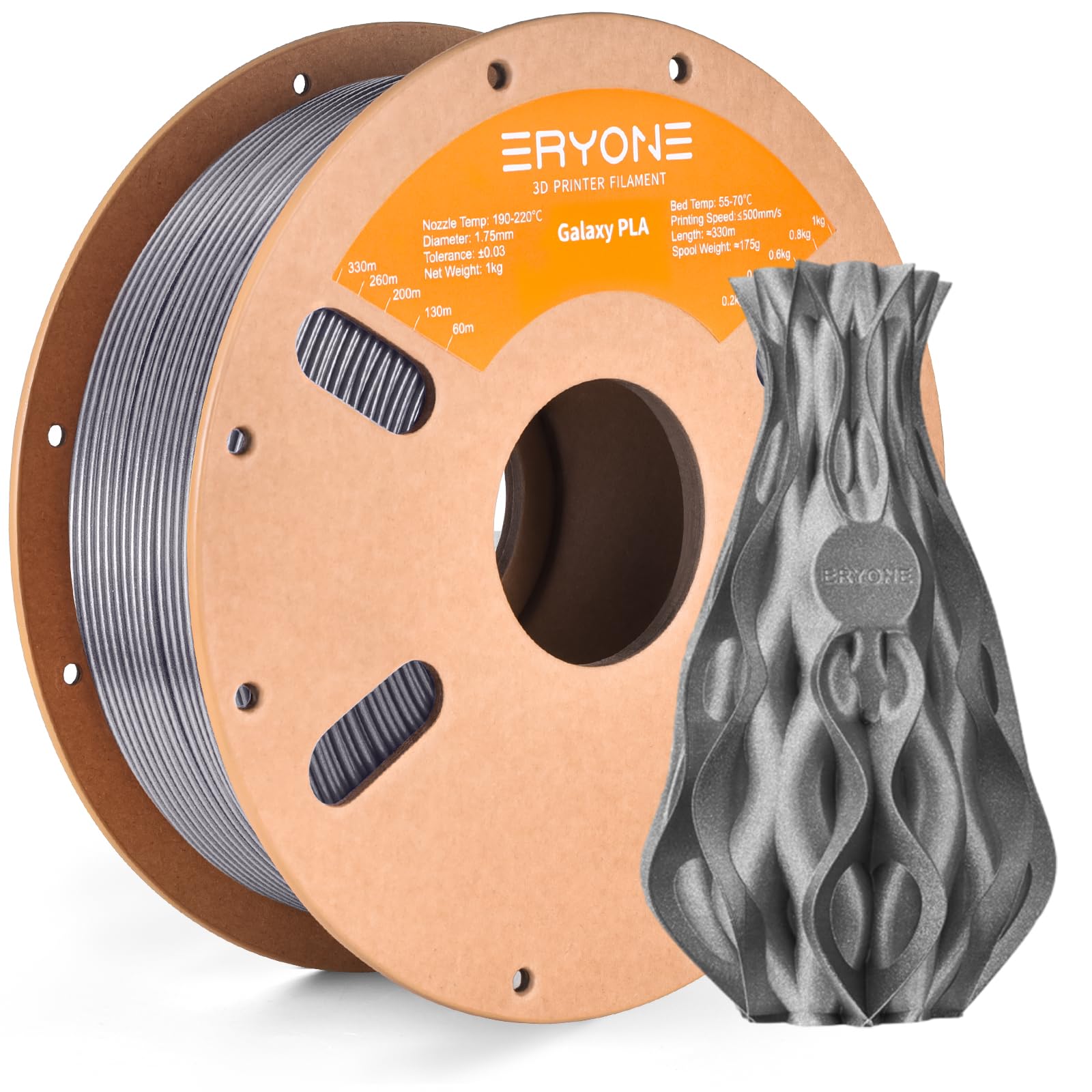 Eryone Sparkly Glitter Shining Pla Filament For 3D Printer, 1.75Mm, Tolerance: 0.03Mm, 1Kg(2.2Lbs)/Spool, Silver