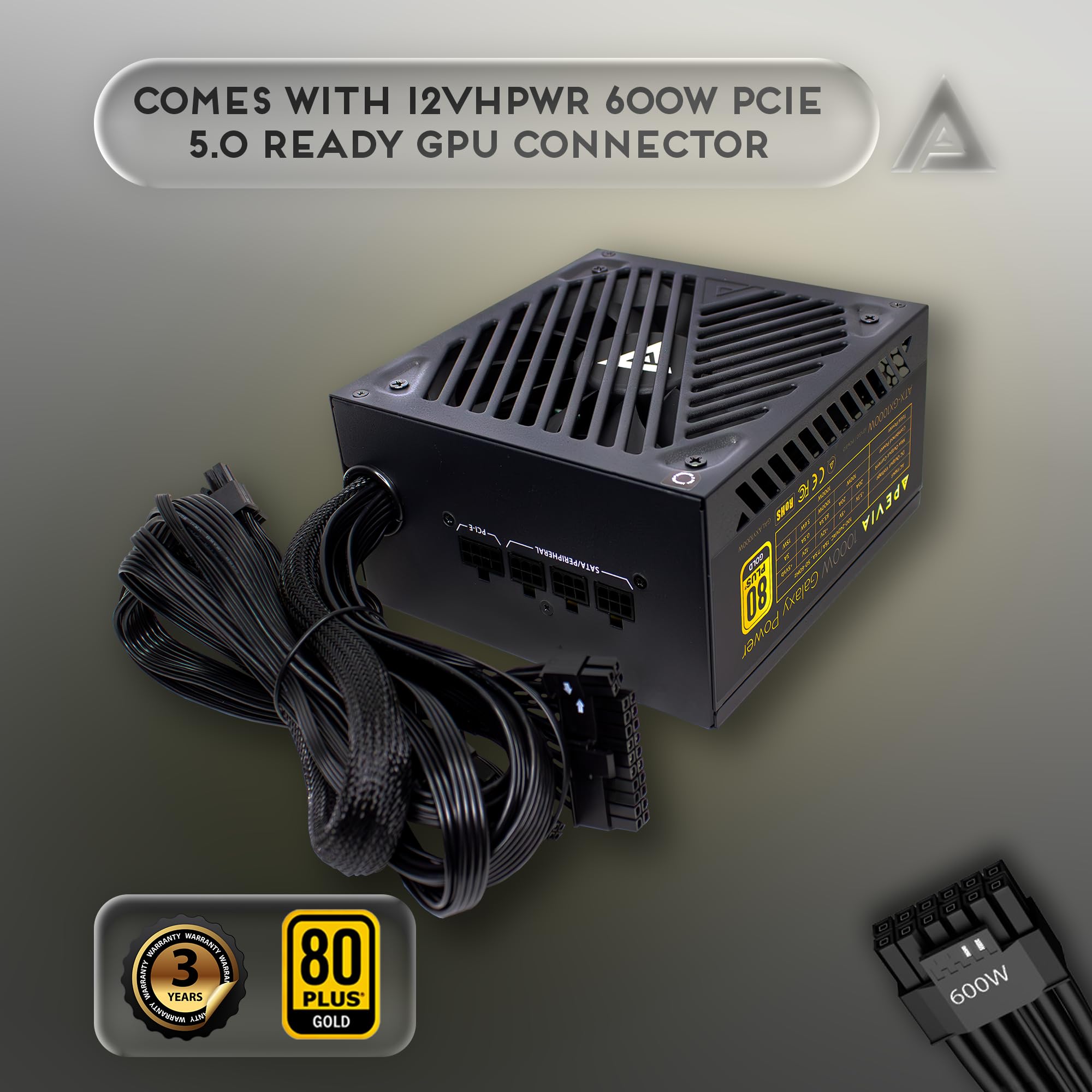 Apevia Atx-Gx850W Pcie 5.0 & Atx 3.0 Ready Galaxy 850W 80+ Gold Certified, Gen 5 12Vhpwr Connector, Active Pfc Atx Semi-Modular