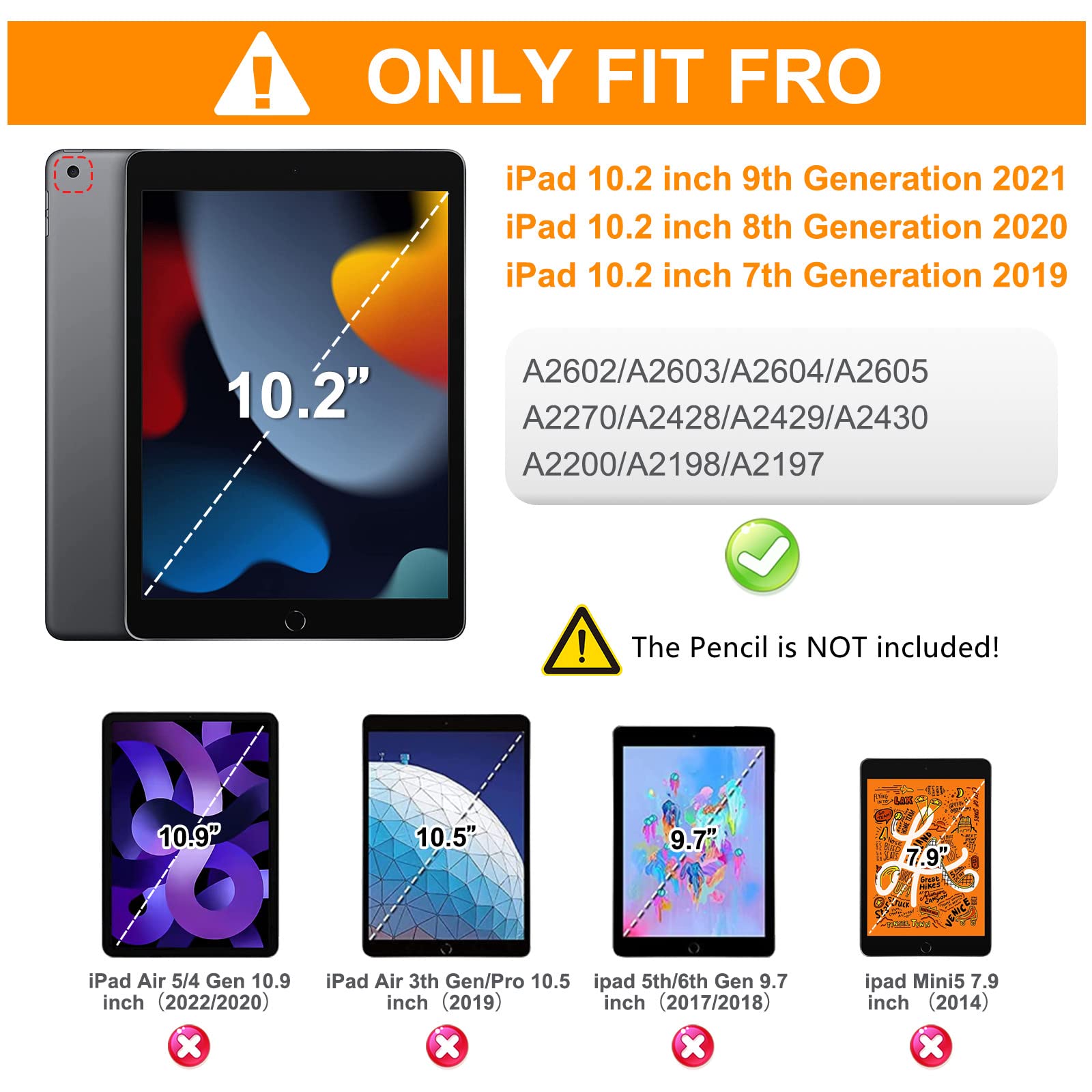 Braecn Ipad Case 9Th 8Th Generation 10.2 Inch 2021 2020, Heavy Duty Kids Case With Pencil Holder Screen Protector Pencil Cap Hol