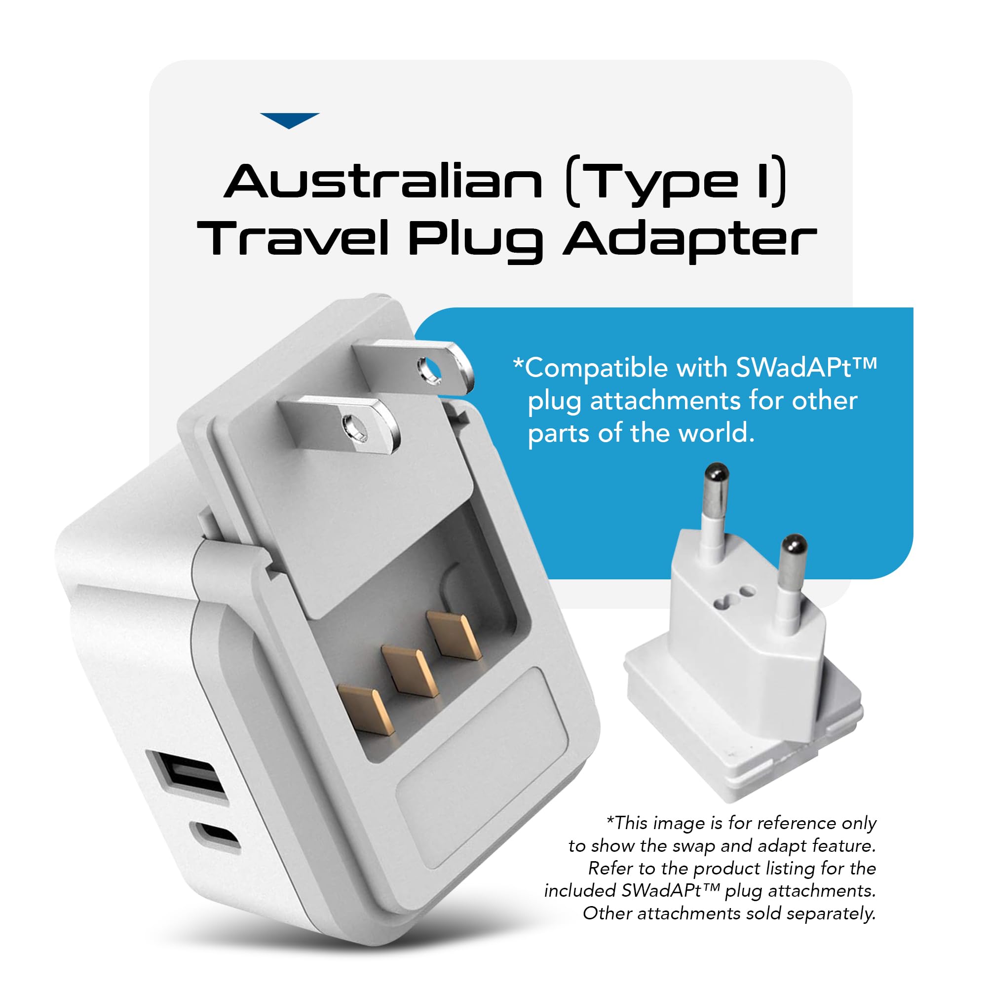 Ceptics Australian Travel Adapter Set, 20W Pd & Qc, Type I 3.1A   4 In 1 2 Usa Inputs, 1 Usb Port, 1 Usb C Port   Australian New