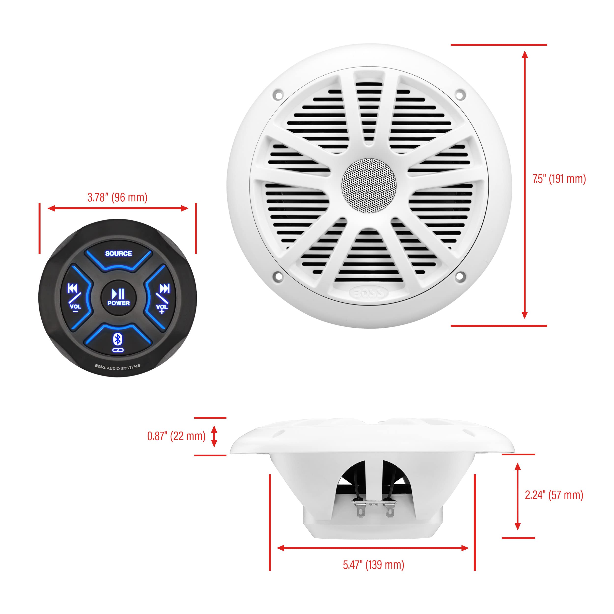 Boss Audio Systems Mg150W.6 Marine Boat Stereo Sound System Speaker Package   Built In 2 Cannel Amplifier Head Unit, Ipx6 Weathe