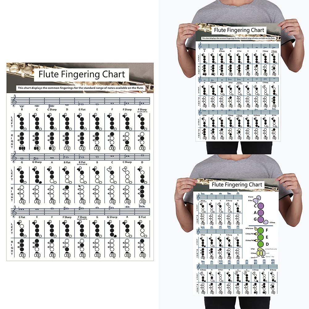 Sycooven Flute Chord Chart, Portable Durable Flute Fingering Chart, White Chord Chart For Flute Fingering Practice, Chord Chart