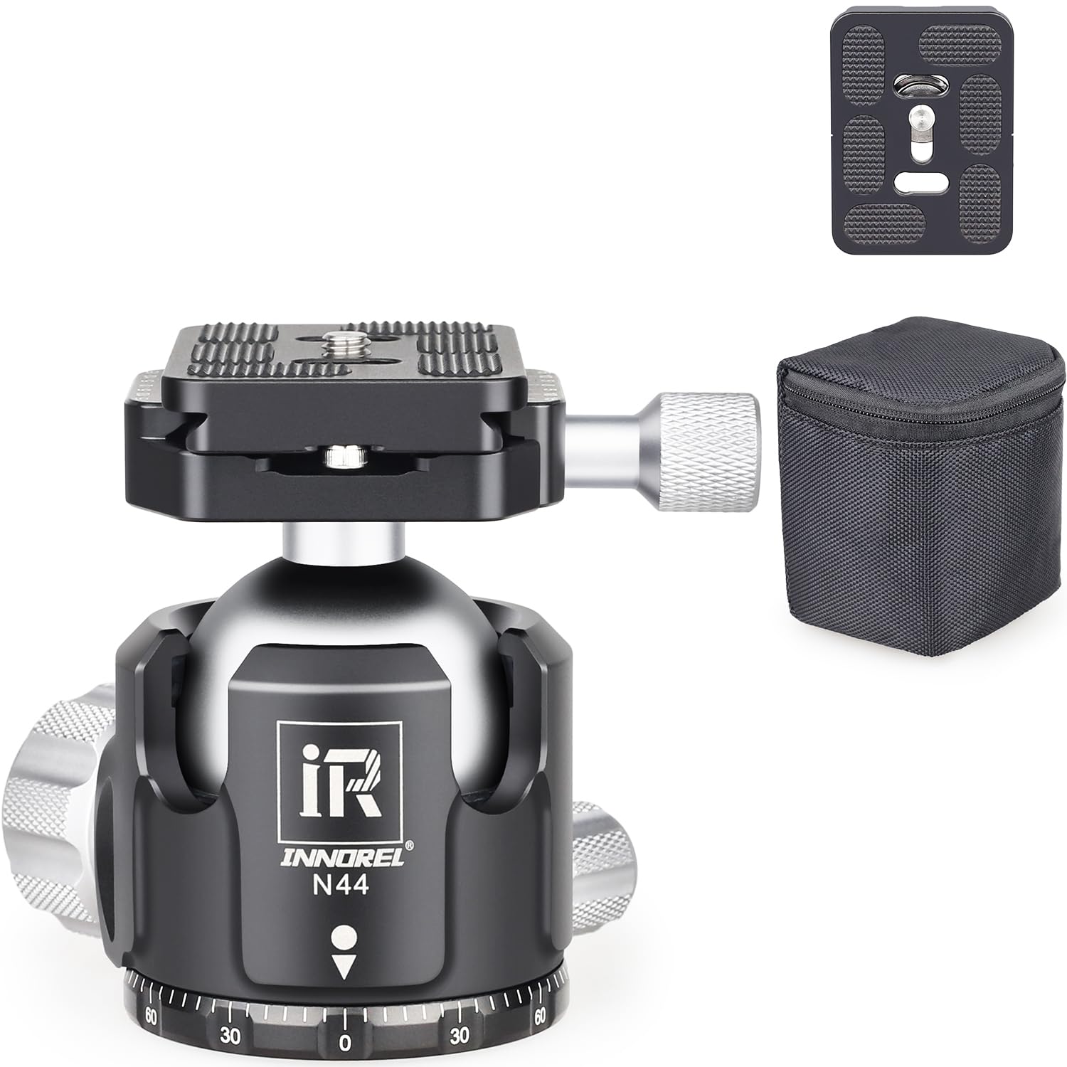 Low Profile Tripod Ball Head Innorel N44,Panoramic Cnc Metal Camera Tripod Ball Head With Two 1/4' Screw Arca Swiss Quick Release Plates For Tripod,Monopod,Dslr,Camcorder,Max Load 55Lbs/25Kg