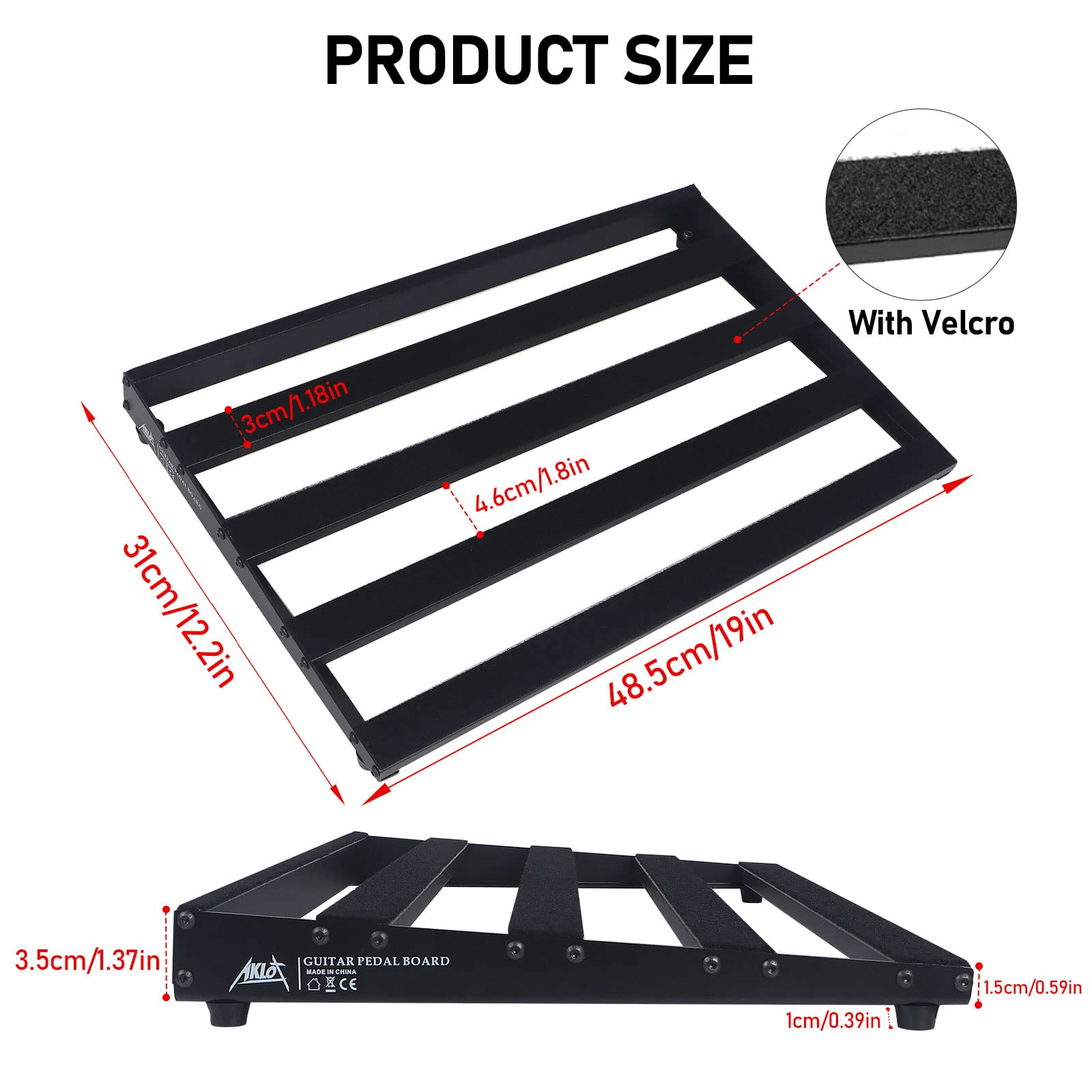 Aklot Guitar Pedal Board, Bass Pedalboard, Aluminum Alloy 2.8 Lb Super Large Capacity Effect 19'X12'' With Carry Bag
