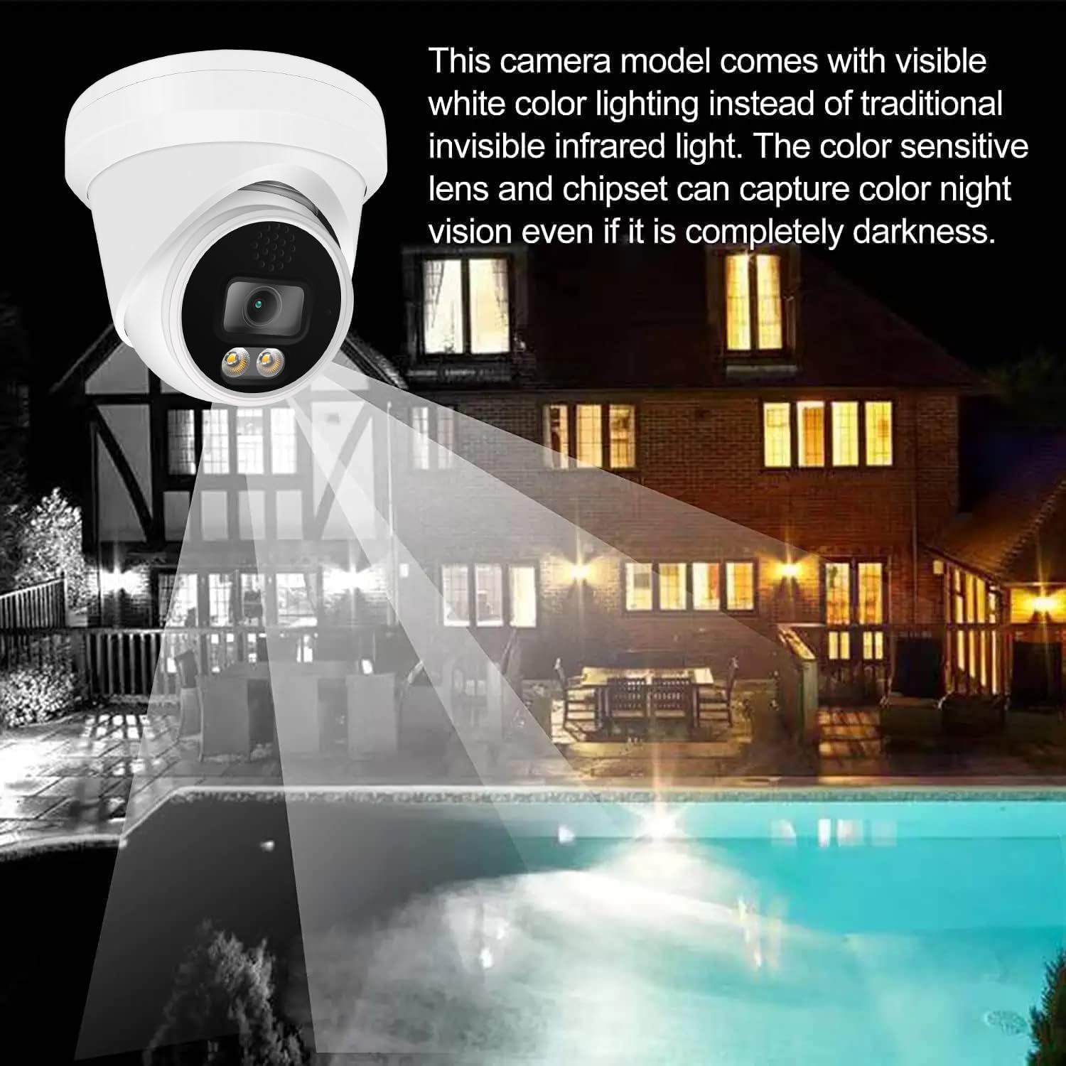 Real Hd 6Mp Add On Full Color Night Vision Dome Ip Camera For Hik Vision Ip Nvr Systems, With Visiable White Lights, 105 Viewing