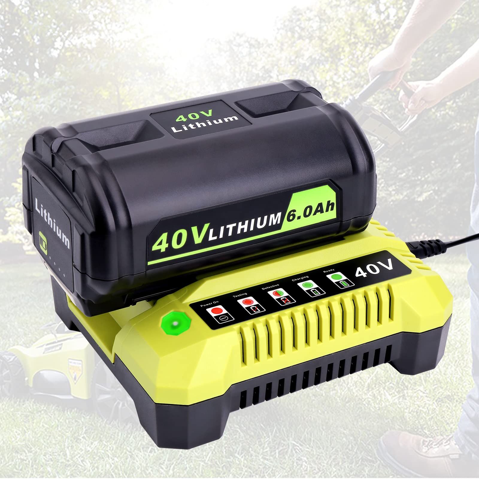 Elefly Op401 Compatible With Ryobi 40V Battery Charger Op404 Op406A, Compatible With Ryobi 40V Lithium Battery Op4040 Op4060A Op