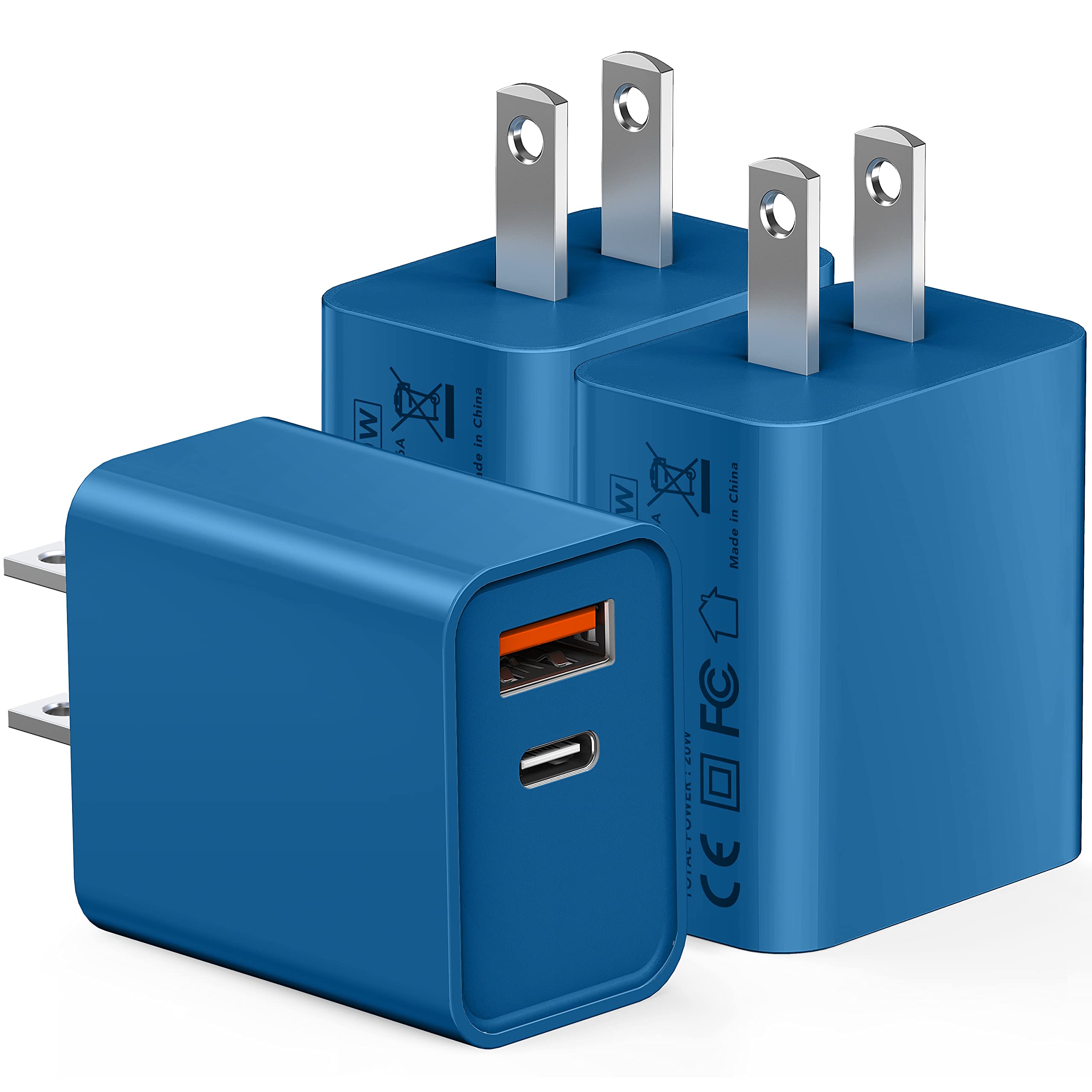 Usb C Wall Charger, 3Pcs 20W Pd + Qc3.0 Usbc Charger Block Super Fast Power Output Rapid Charging Box Wall Plug Cube For Iphone