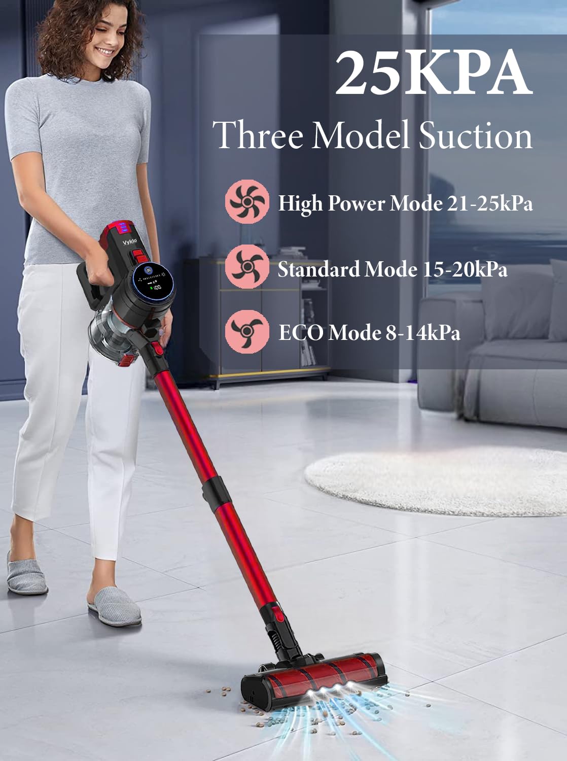 Vyklo V8 Cordless Vacuum Cleaner, Powerful Suction Stick Vacuum, 55Mins Runtime, Wireless Lightweight Handheld Vacuum Cleaner Fo