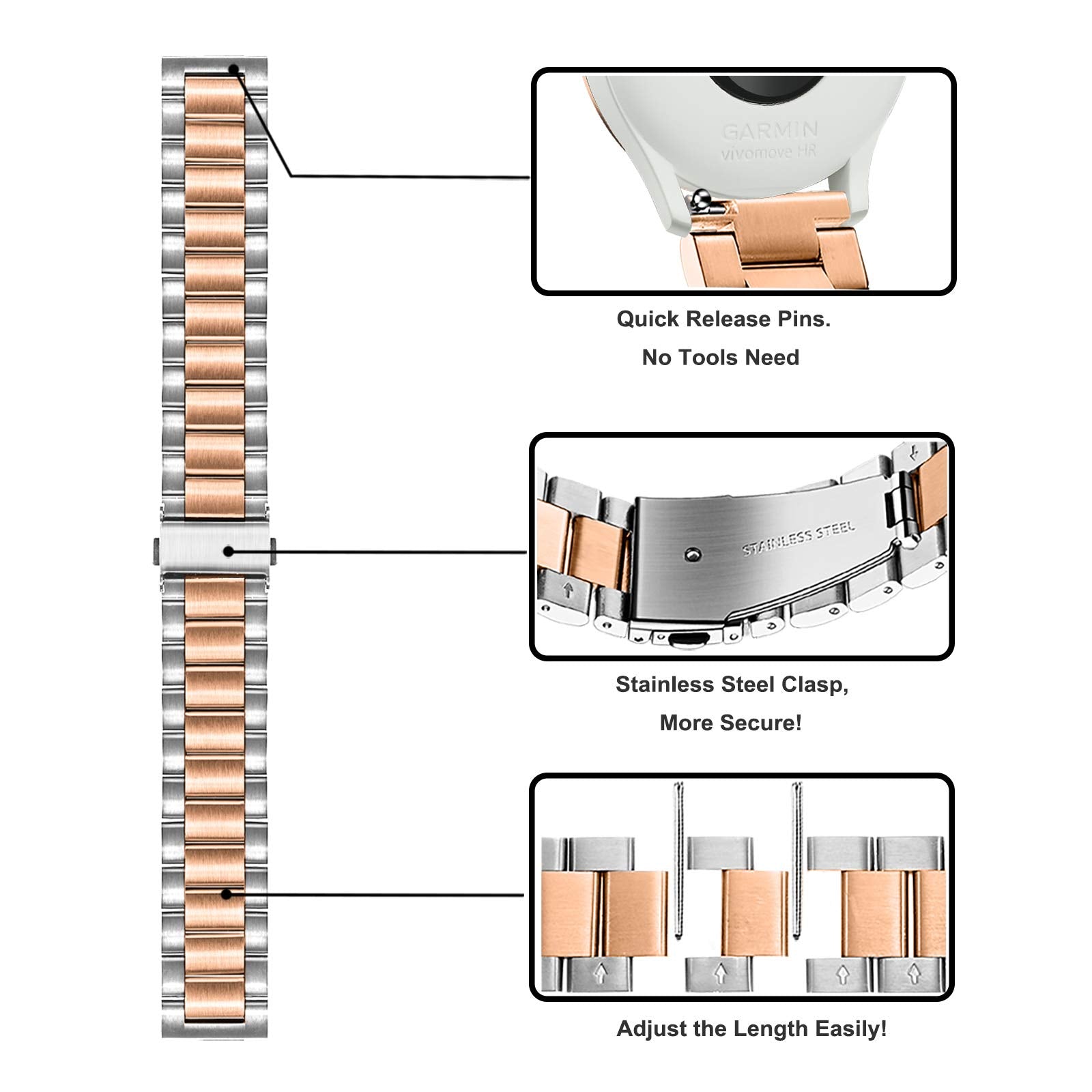 Trumirr Watchband Sets For Vivomove Hr/Vivoactive 6 5 3 Smart Watch, 20Mm Stainless Steel Metal Band + Mesh Strap For Garmin For