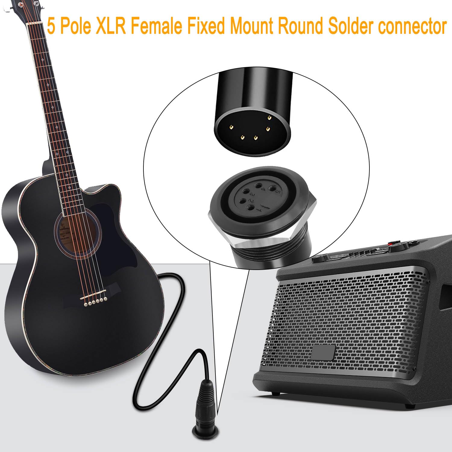 Qianrenon 5 Pin Xlr Jack Threaded Fixing Solder Adapter 5Pin Xlr Female To Solder Terminal Round Connector 5 Pole Xlr Dmx Mount