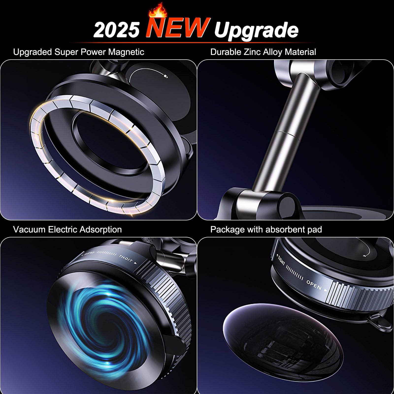 Upgrade Magnetic Vacuum Suction Phone Holder, ?No Need Charging?360 Rotating Adjustable Strong Magnetic Car Mount Phone Holder F