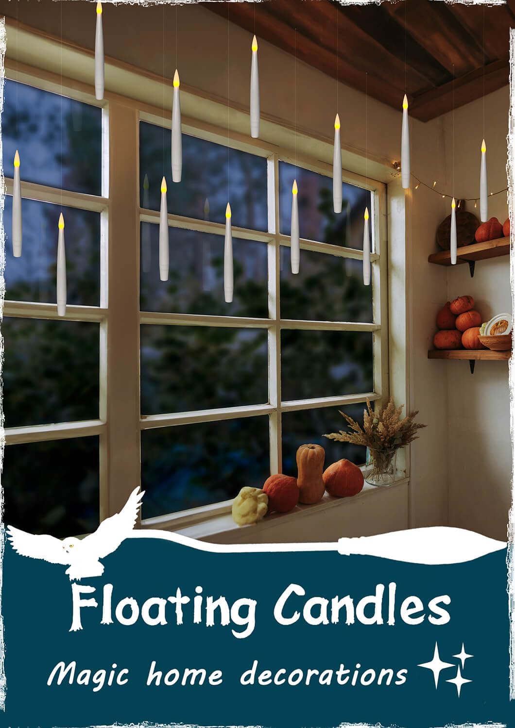 Leejec Floating Candles With Magic Wand Remote (6/18H Timer), 20Pcs 6.1    Hanging Flameless Taper Candles, Flickering Warm Ligh