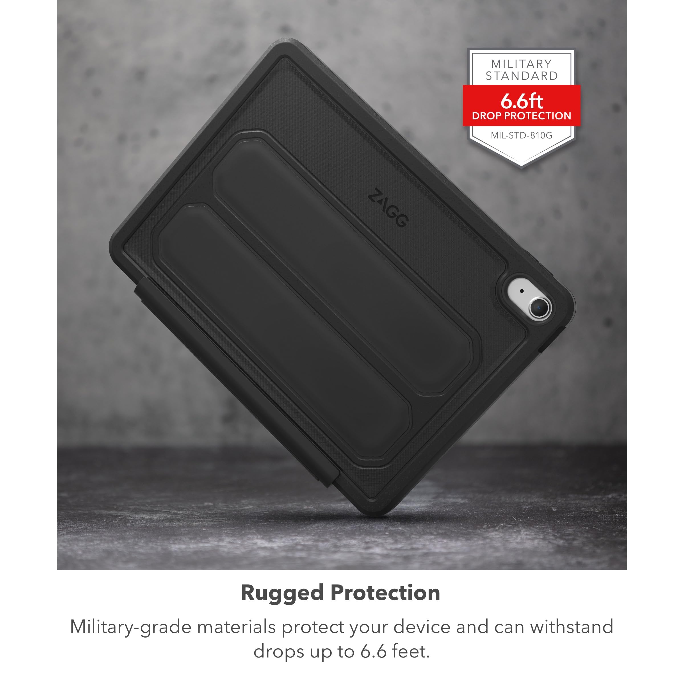 Zagg Rugged Book Ipad 10.9'' (Gen 10) Case   Durable Wireless Keyboard Case, Military Grade Drop Protection, Multi Device Pairin