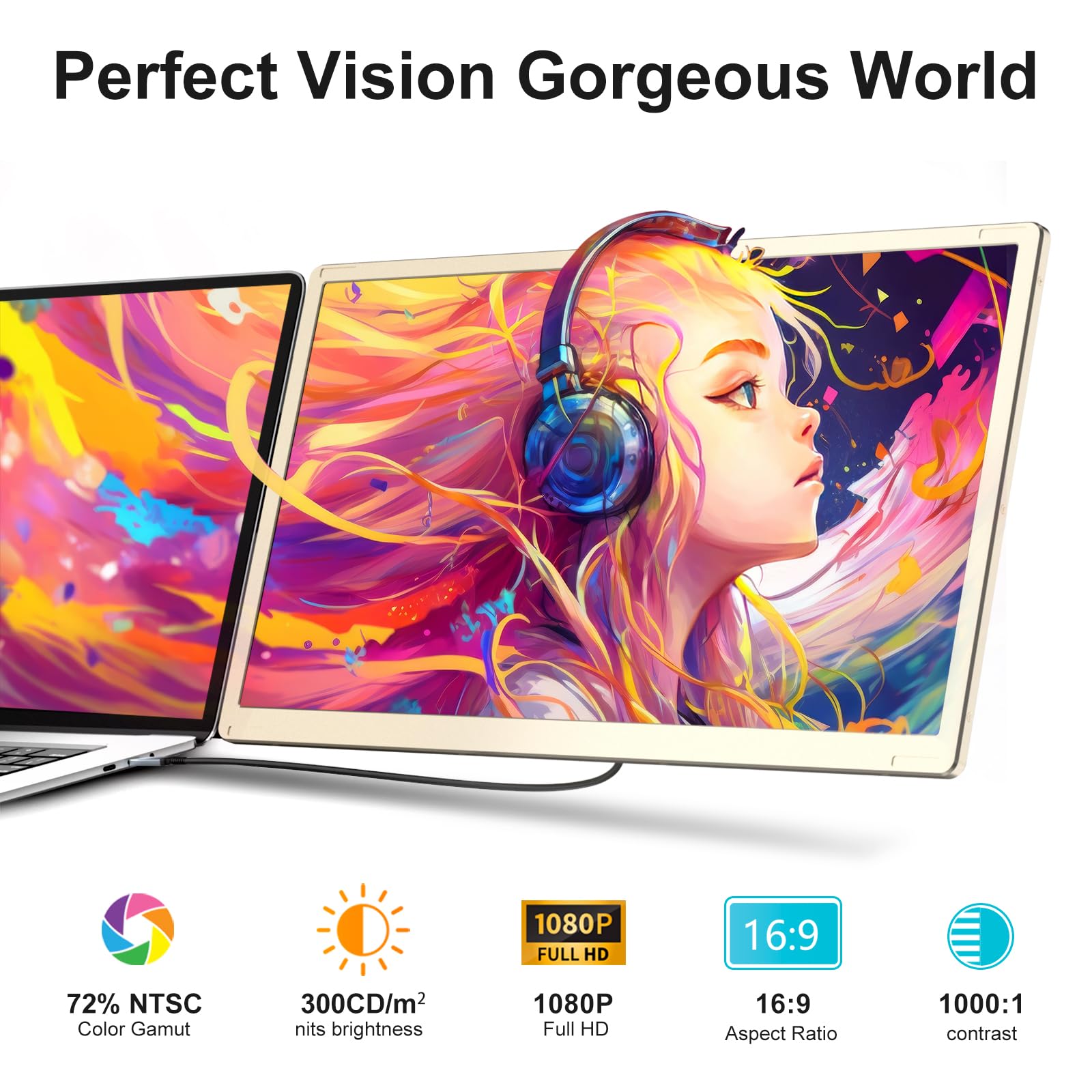 Siaviala Portable Monitor,15.6'' Laptop Screen Extender, Ultra Slim Travel Monitor With Speakers Usb C, Fhd 1080P Ips Dual Displ