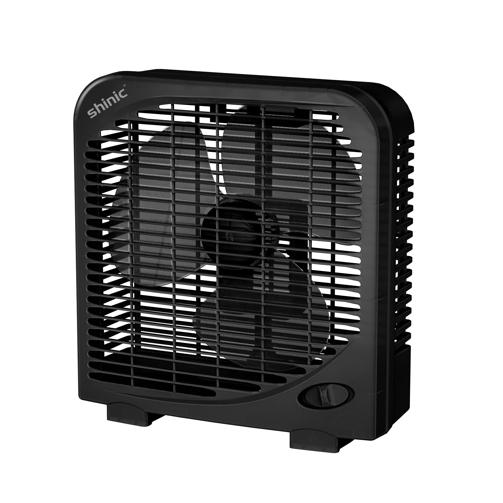 Shinic 10'' Tabletop Box Fan For Bedroom, 2 Speeds, Quiet Table Fan With Strong Airflow, Energy Efficient Small Box Fan, Portabl