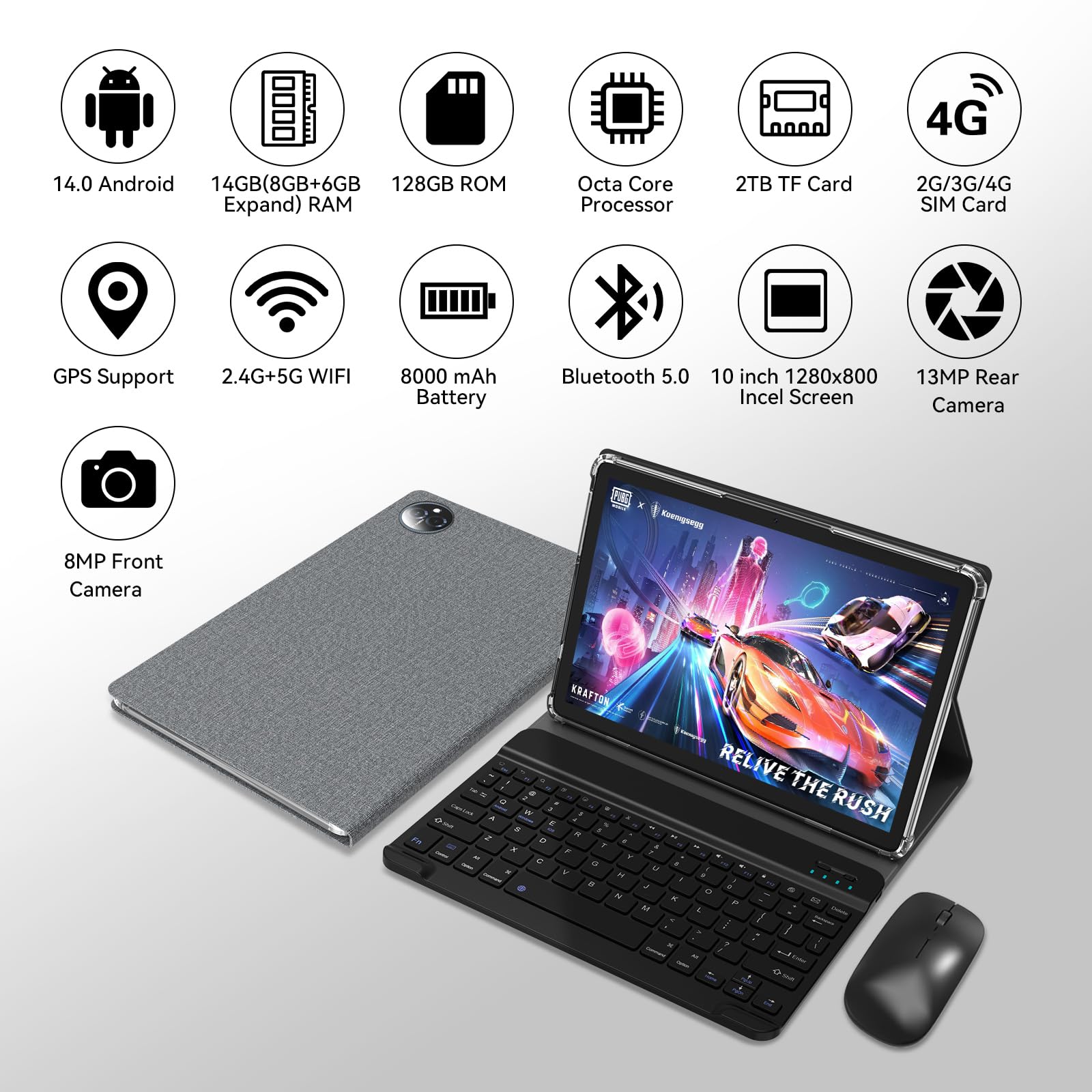 Tablet 10 Inch 2024 Newest Android 14 Tablet With 128Gb Rom+14Gb Ram+2Tb Expand, 4G Cellular Tablets With Dual Sim Slot, 2 In 1