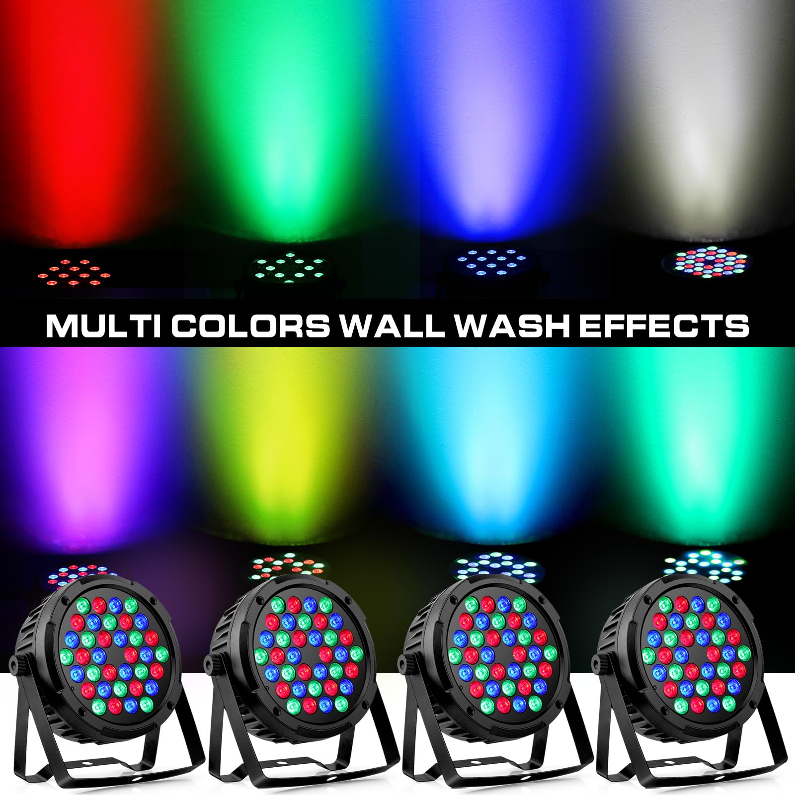 36Led Par Lights 4 Pack   36W Rgb Par Can Lights Remote Dmx Control Uplighting For Events Wedding Christmas Party Dj Music Dance
