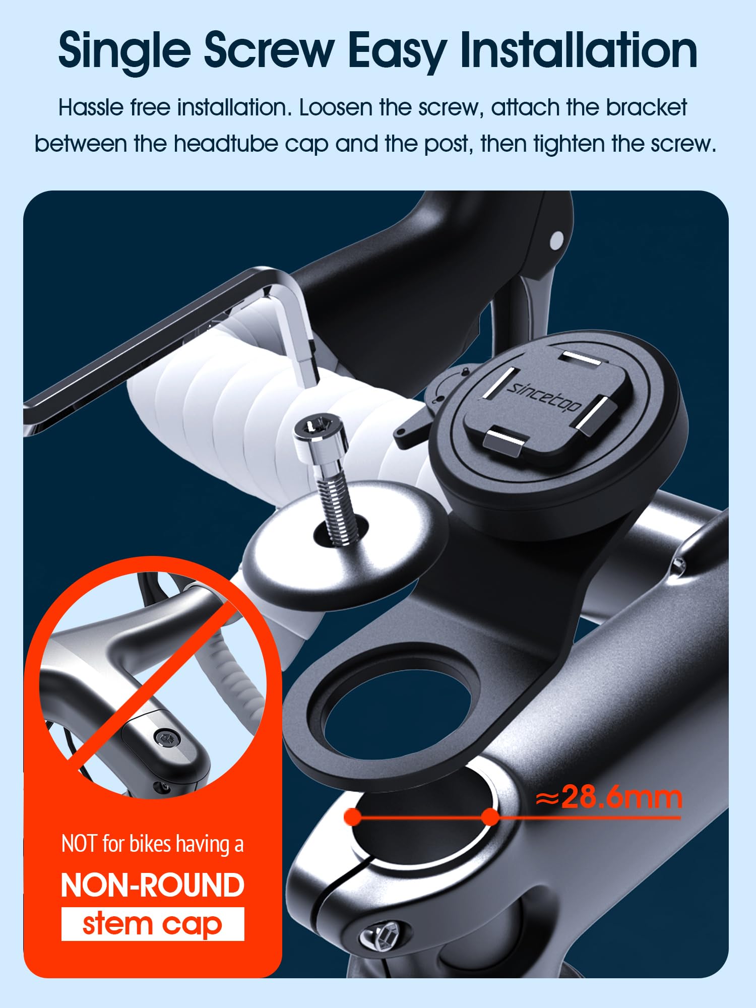 Sincetop Bike Phone Mount - Mountain Bicycle Stem Phone Holder - Series Q [ Quad ] - Quick Lock & Release - Aluminum Handlebar C