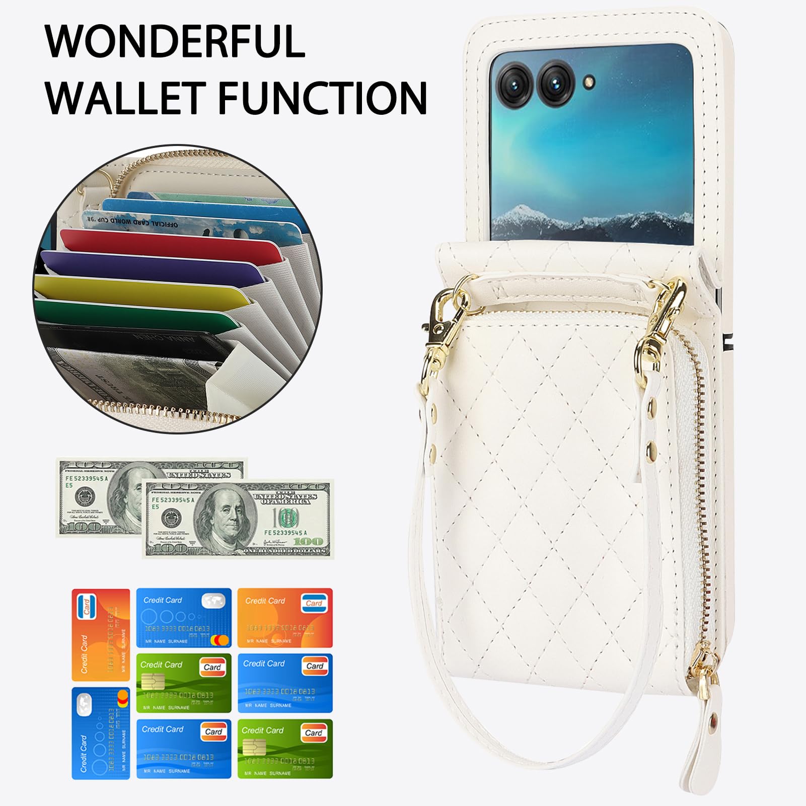 Ninki Compatible For Motorola Razr 2024 Case With Card Holder,Lanyard Strap Wristlet Case For Moto Razr 2024 Leather Wallet Flip