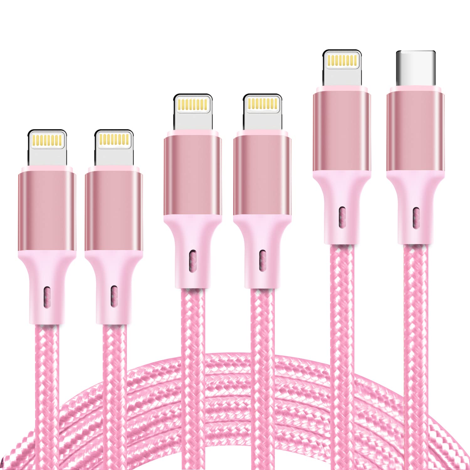 Cugunu Usb C To Lightning Cable 5 Pack 3/3/6/6/10Ft Iphone Charger Apple Mfi Certified Power Delivery Fast Charging Cord Compatible With Iphone 14/13/12/11/Xs/Xr/X/8   Pink