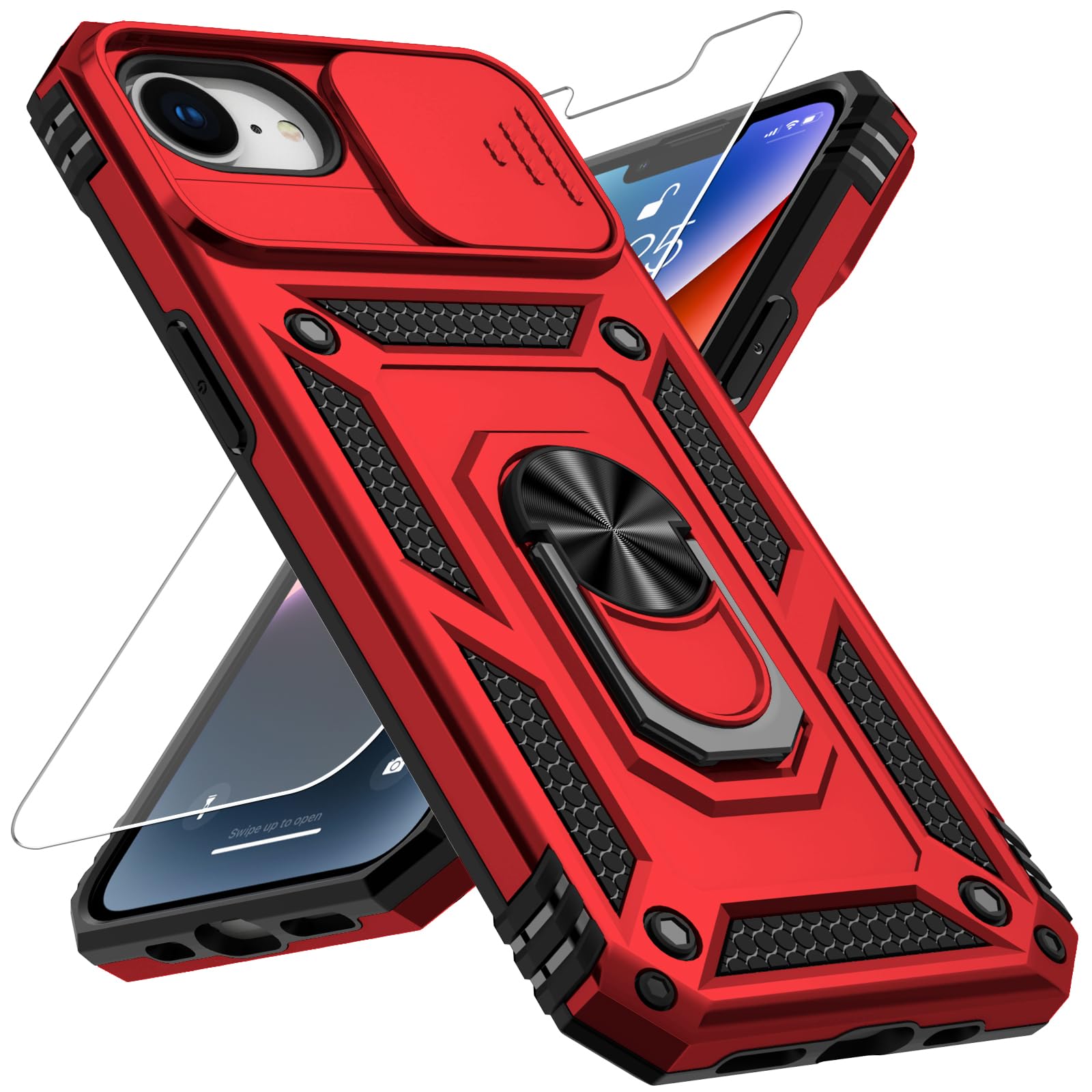 Weycolor For Iphone 16E Case With Camera Lens Cover, Hd Screen Protector, 10 Ft Military Grade Drop Protection, Magnetic Ring Ho