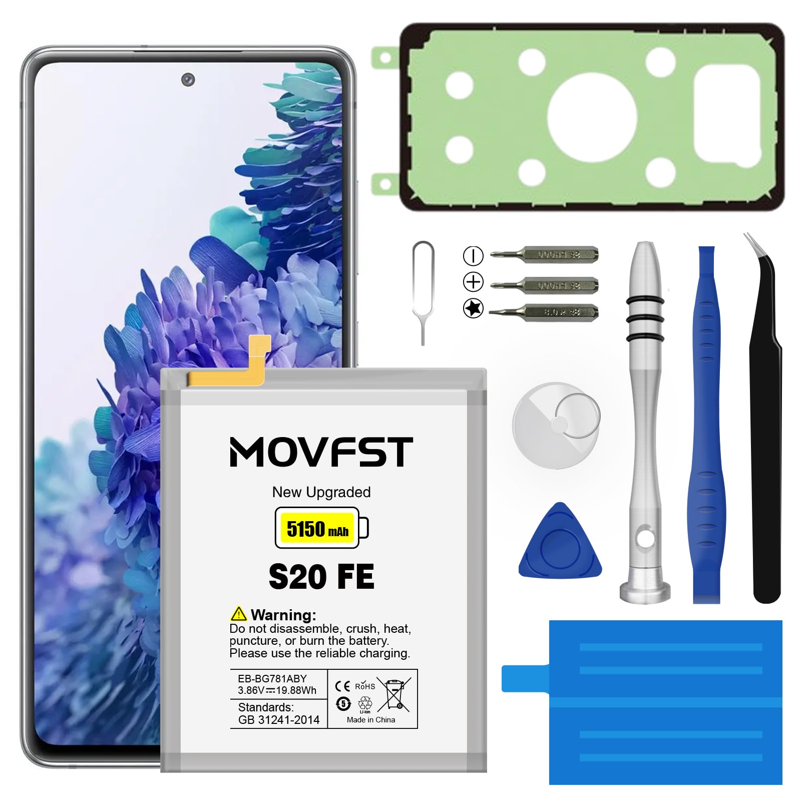 MOVFST Replacement Battery for Samsung Galaxy S20 FE, 5150mAh High Capacity Battery Fit for Samsung Galaxy S20 FE Model with EB-