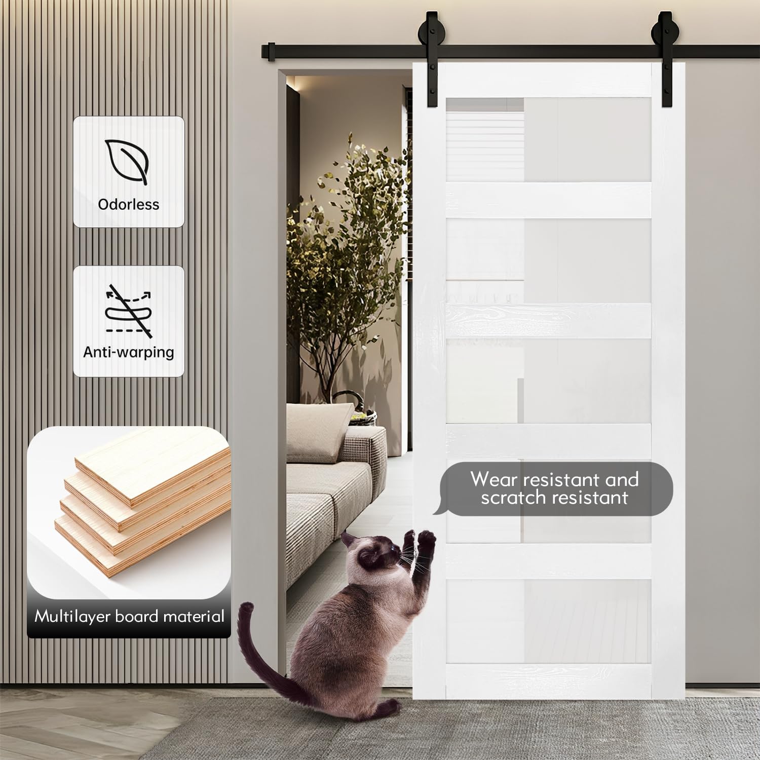 S&Z Tophand? 40 In X 84 In Glass Mdf Barndoor, Pvc Surface, Simple Diy Assembly, With Senior Door Handle. Only Door, No Sliding